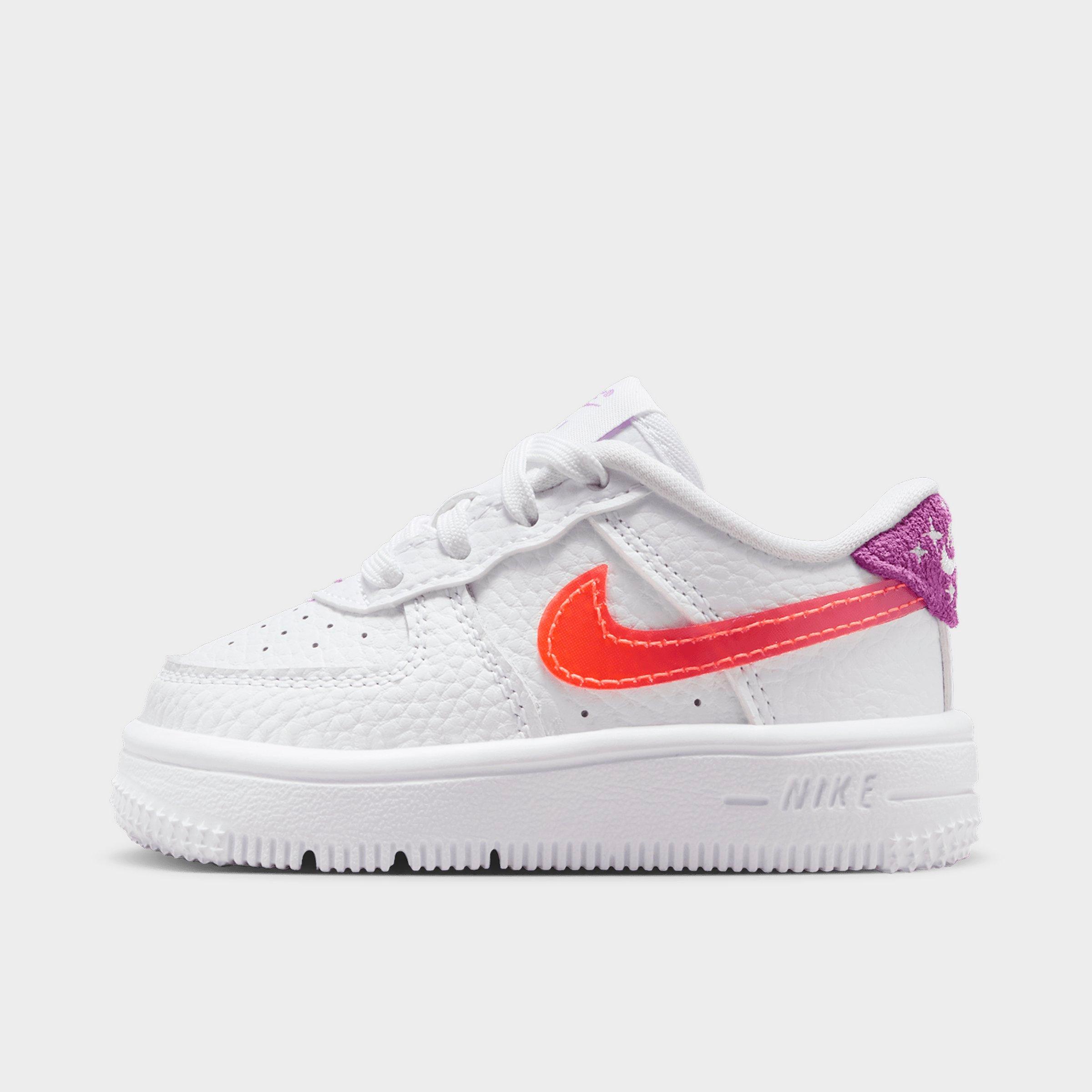 Nike Kids Toddler Force 1 Low Casual Shoes in White/Turf Orange/Bright Violet Size: 5.0