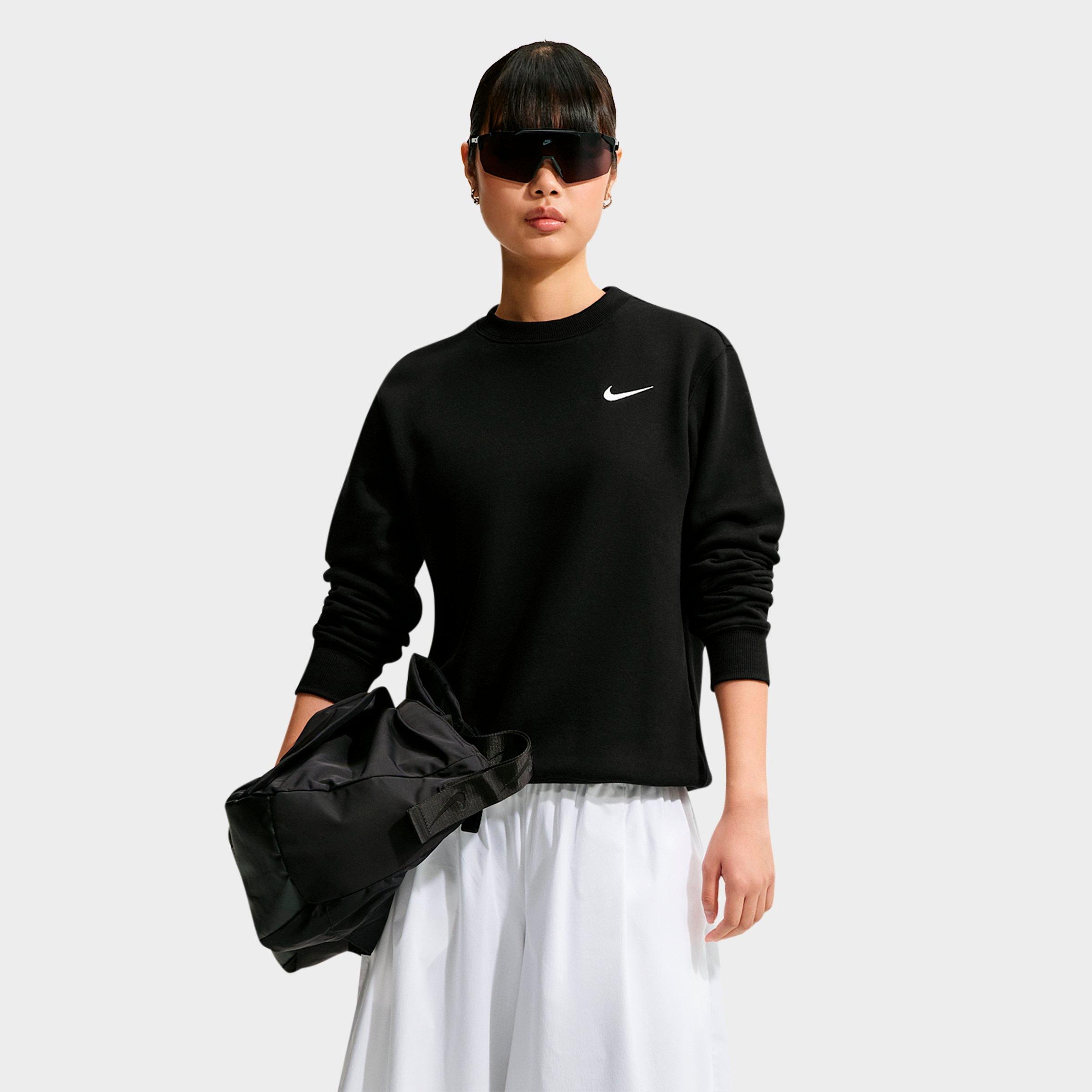 Nike Women's Studio Fleece Medium Weight Crewneck Sweatshirt in Total Black/Sail Size: XS