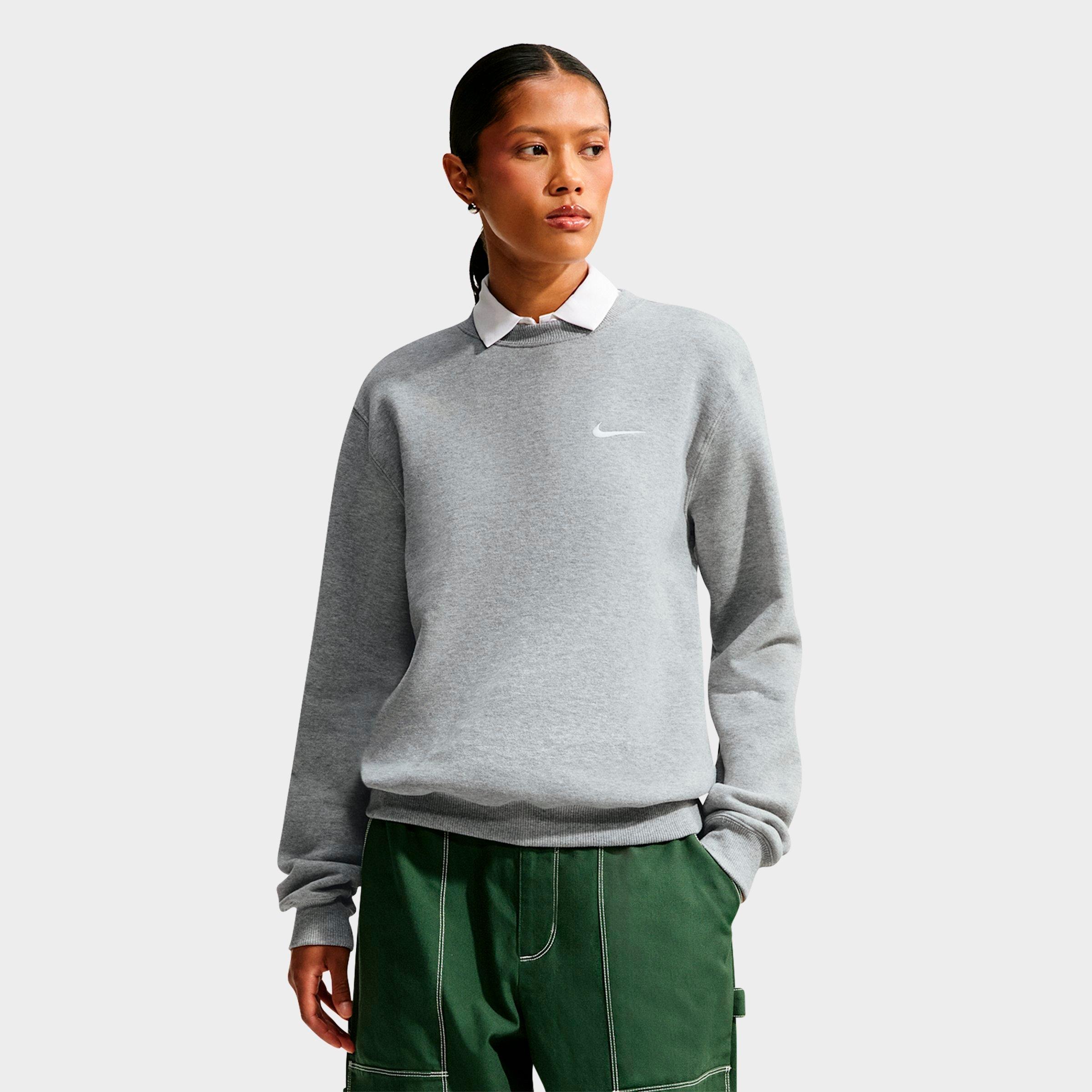 Nike Women's Studio Fleece Medium Weight Crewneck Sweatshirt in Dark Grey Heather/Sail Size: Large