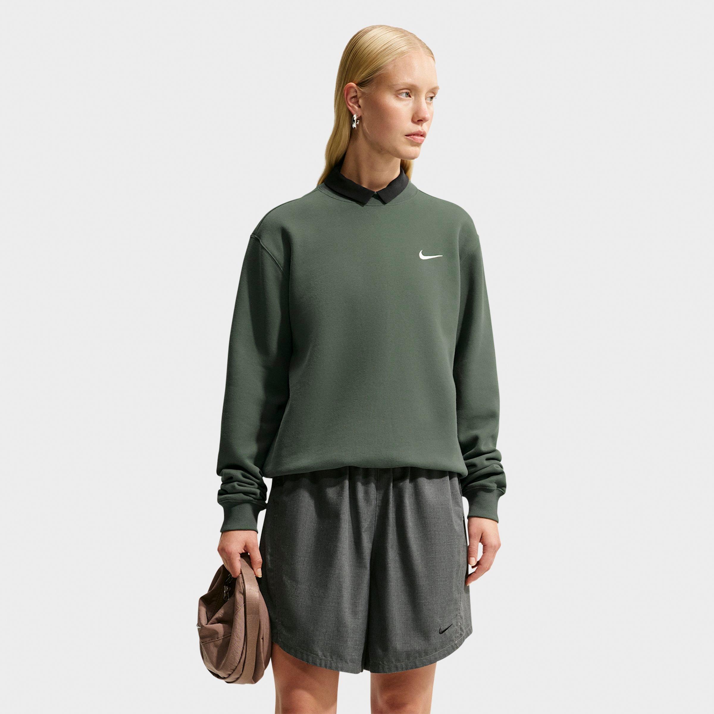 Nike Womens Studio Fleece Medium Weight Crewneck Sweatshirt in Camo Green/Sail Size: XL