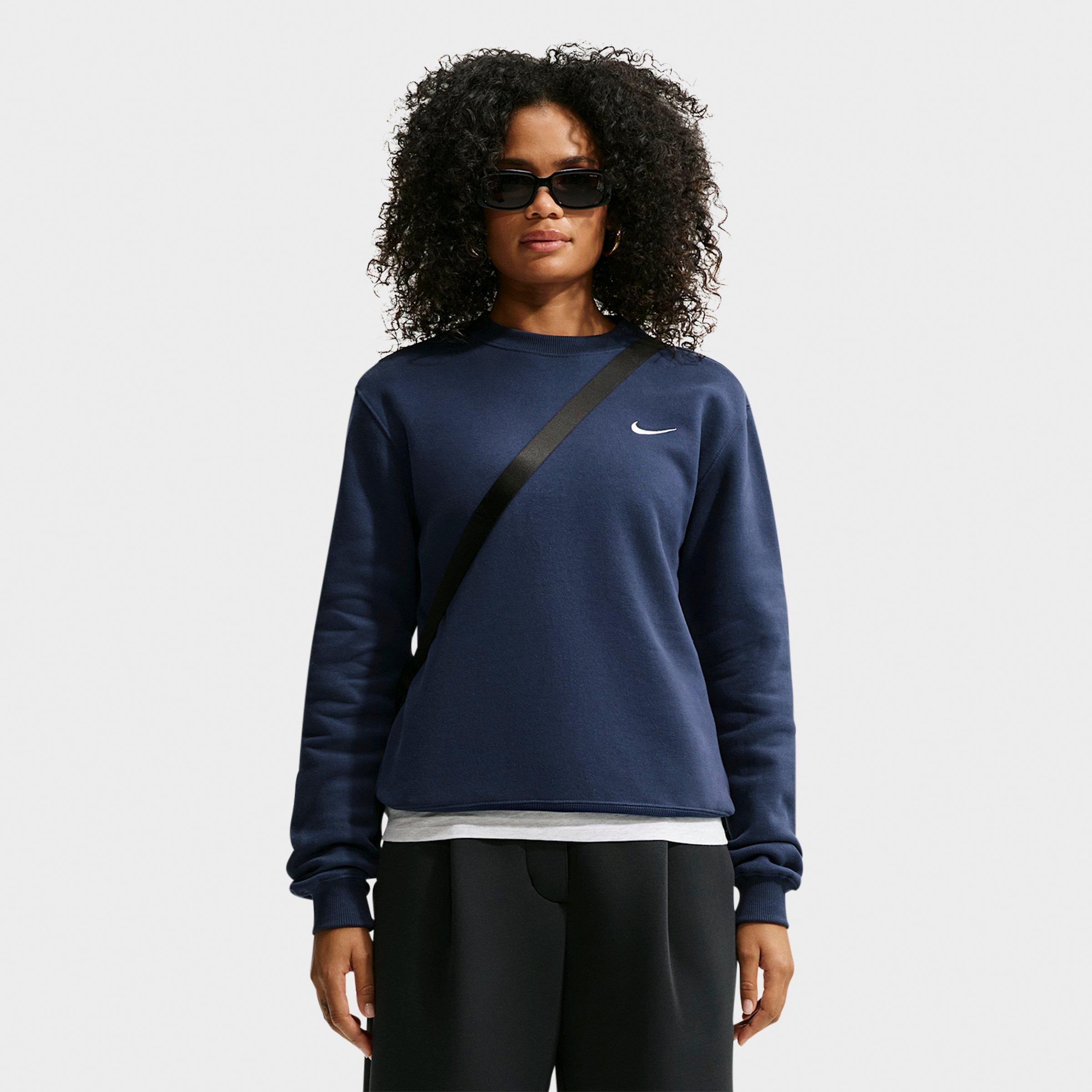 Nike Women's Studio Fleece Medium Weight Crewneck Sweatshirt in Midnight Navy/Sail Size: Large