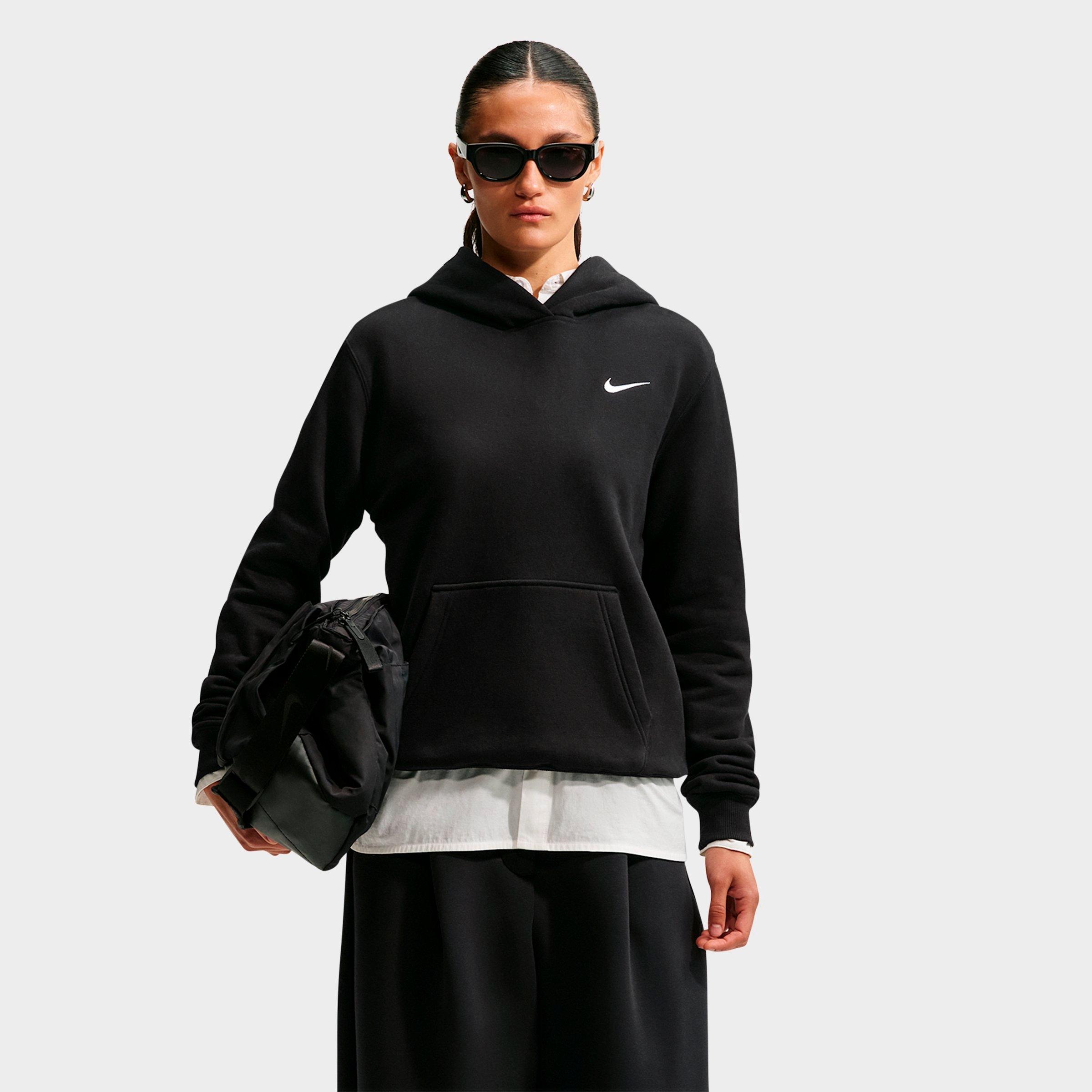 Nike Women's Studio Fleece Medium-Weight Pullover Hoodie in Total Black/Sail