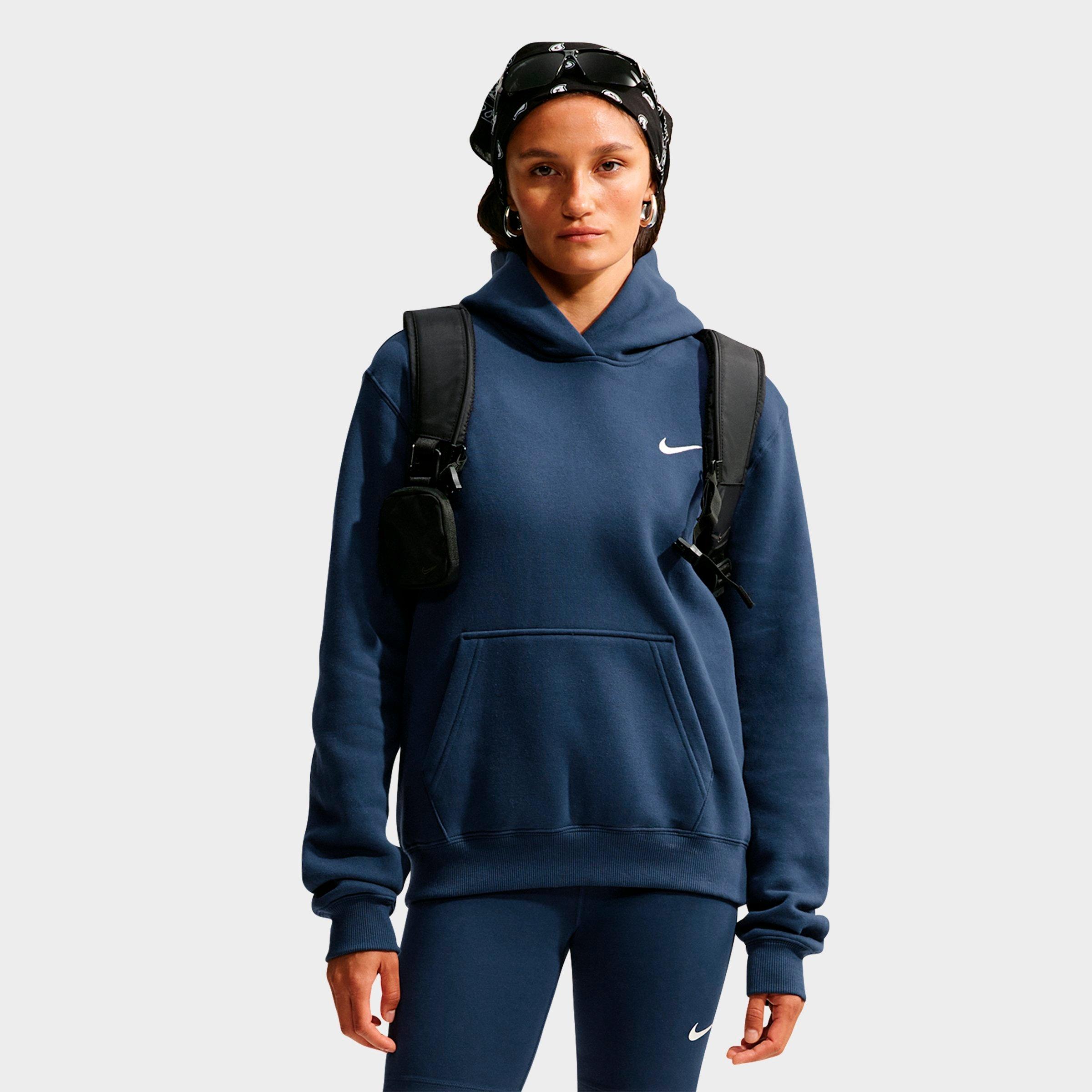 Nike Women's Studio Fleece Medium-Weight Pullover Hoodie in Midnight Navy/Sail Size: XL