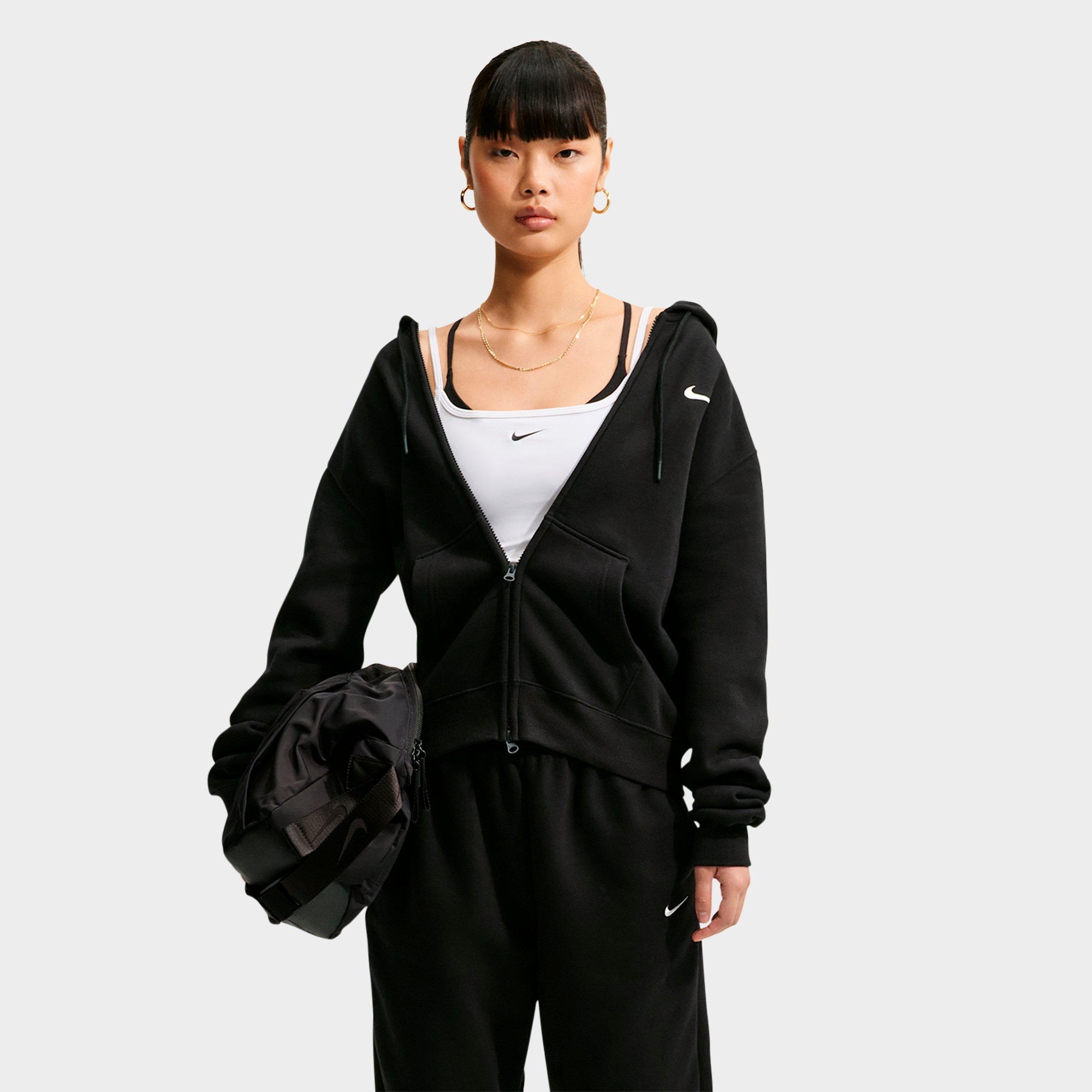 Nike Women's Studio Fleece Medium-Weight Full-Zip Hoodie in Total Black/Sail Size: Small