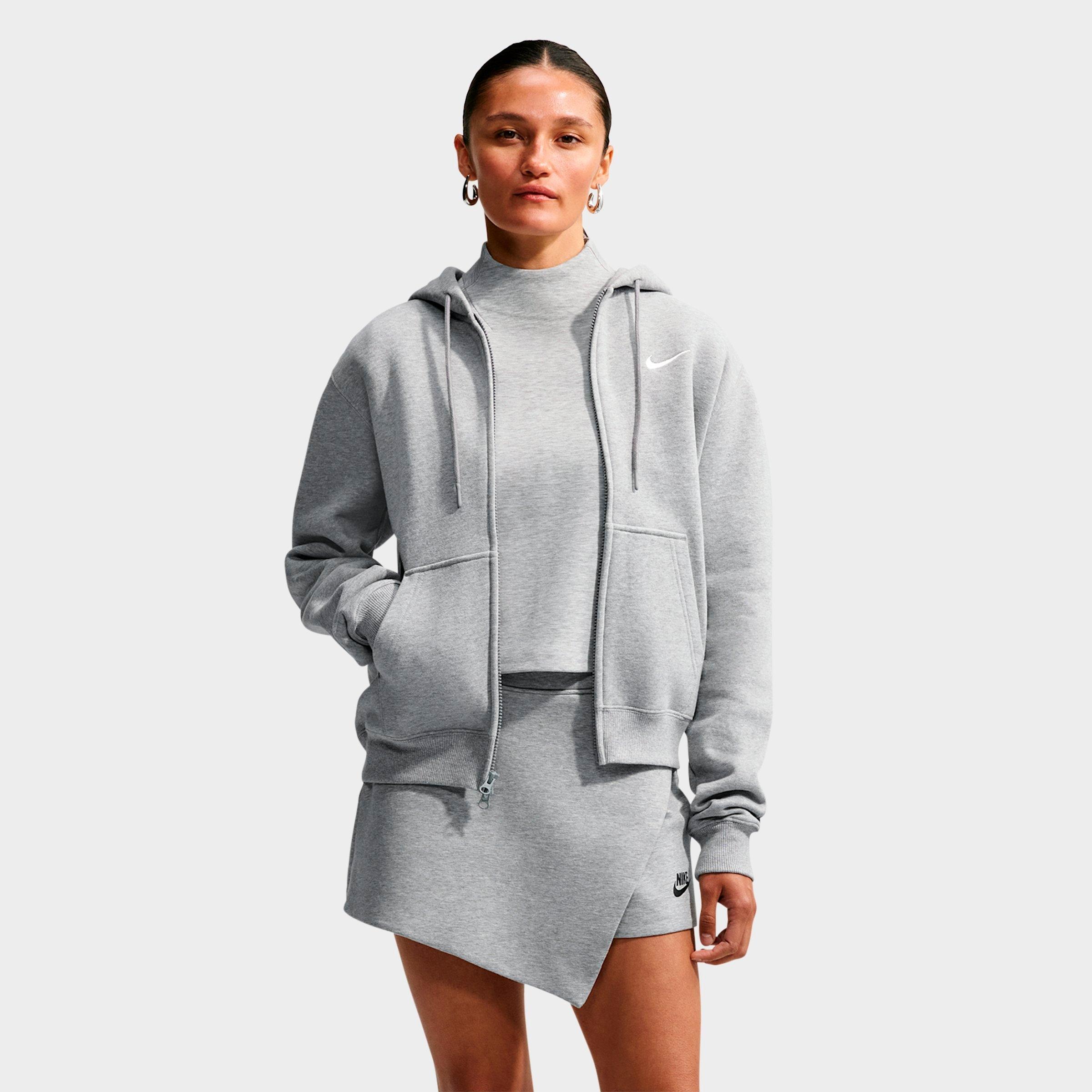 Nike Women's Studio Fleece Medium-Weight Full-Zip Hoodie in Dark Grey Heather/Sail Size: XL