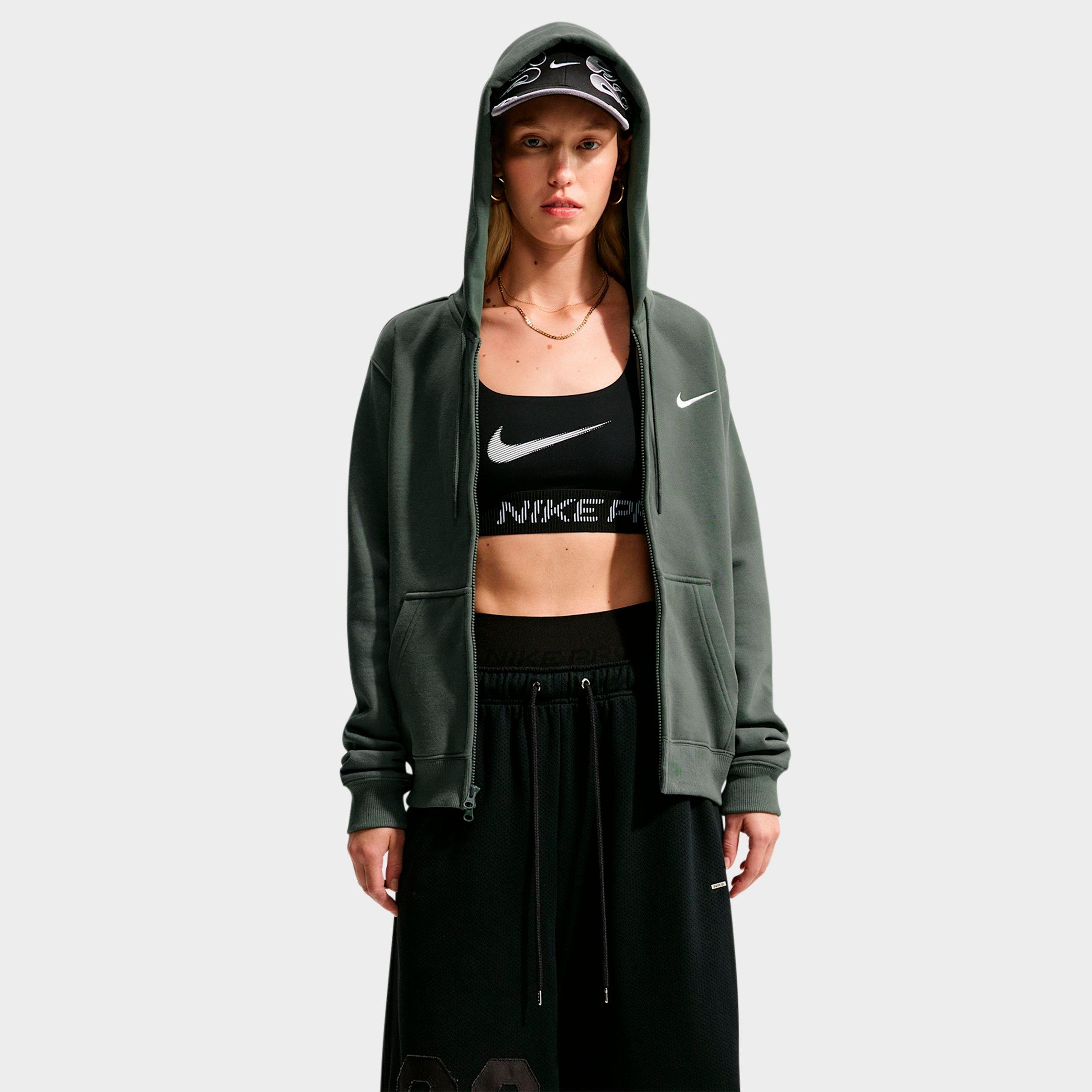 Nike Women's Studio Fleece Medium-Weight Full-Zip Hoodie in Camo Green/Sail Size: Large