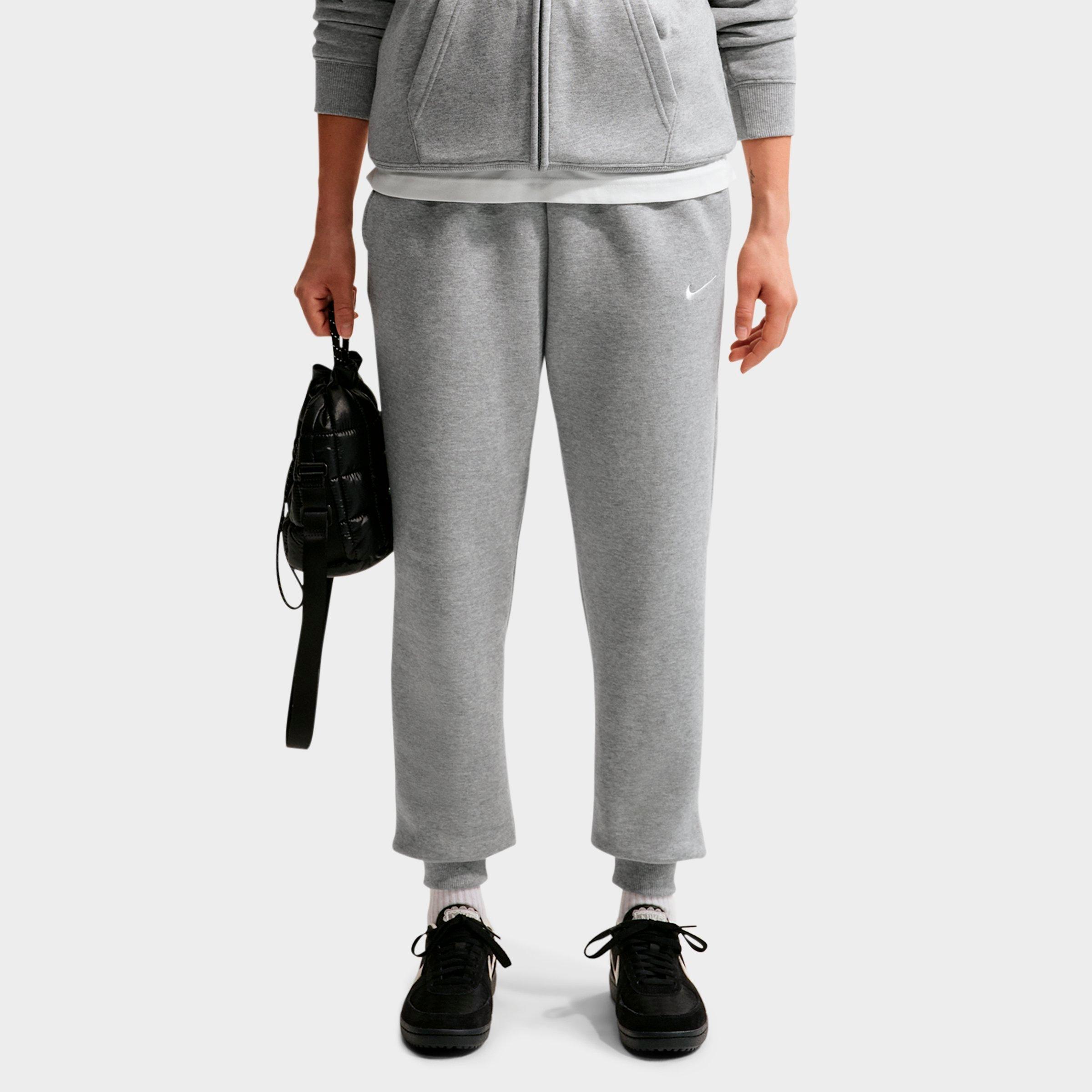 Nike Women's Studio Fleece Medium-Weight Mid-Rise Jogger Pants in Dark Grey Heather/Sail Size: Small