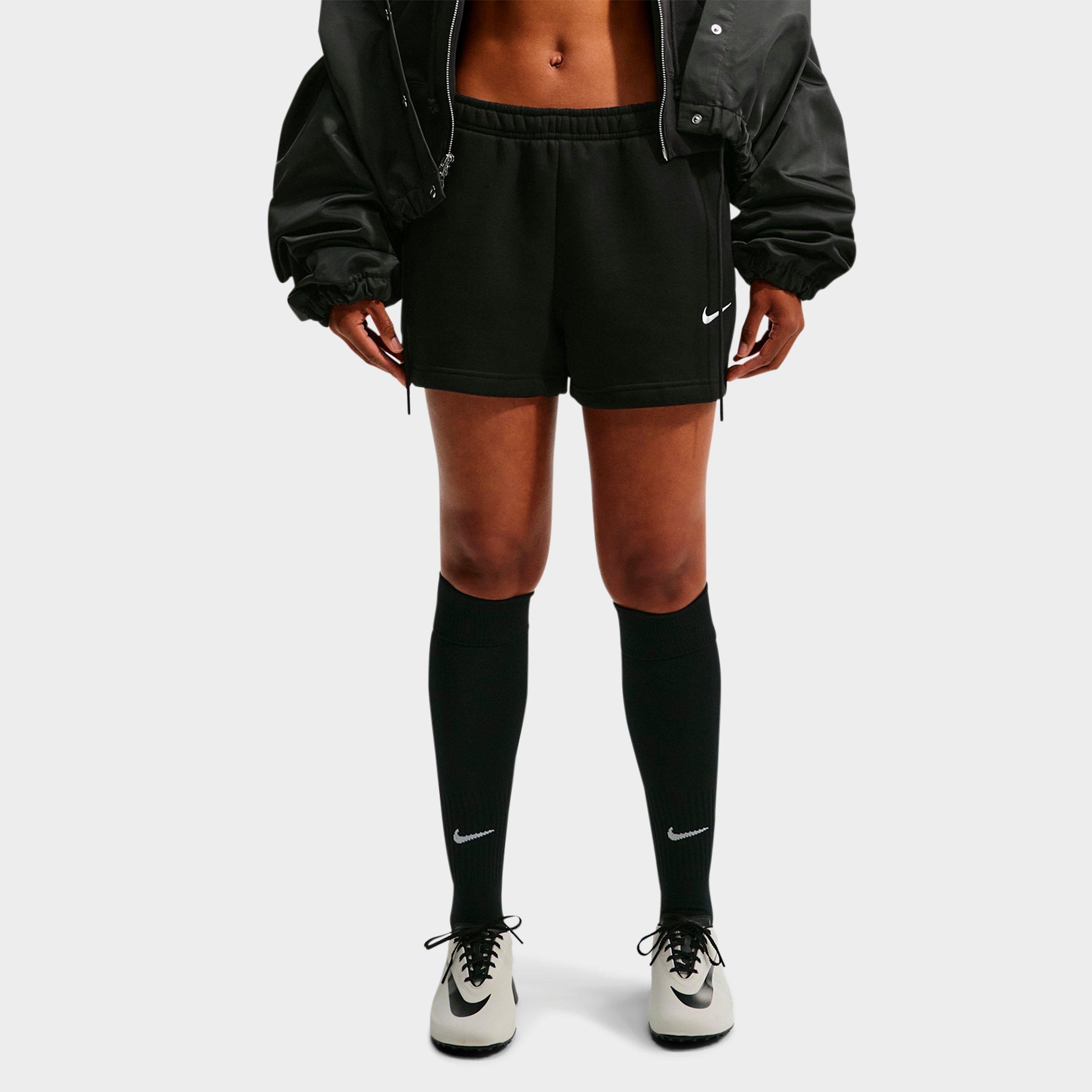 Nike Women's Studio Fleece Medium-Weight Mid-Rise Shorts in Total Black/Sail Size: Large