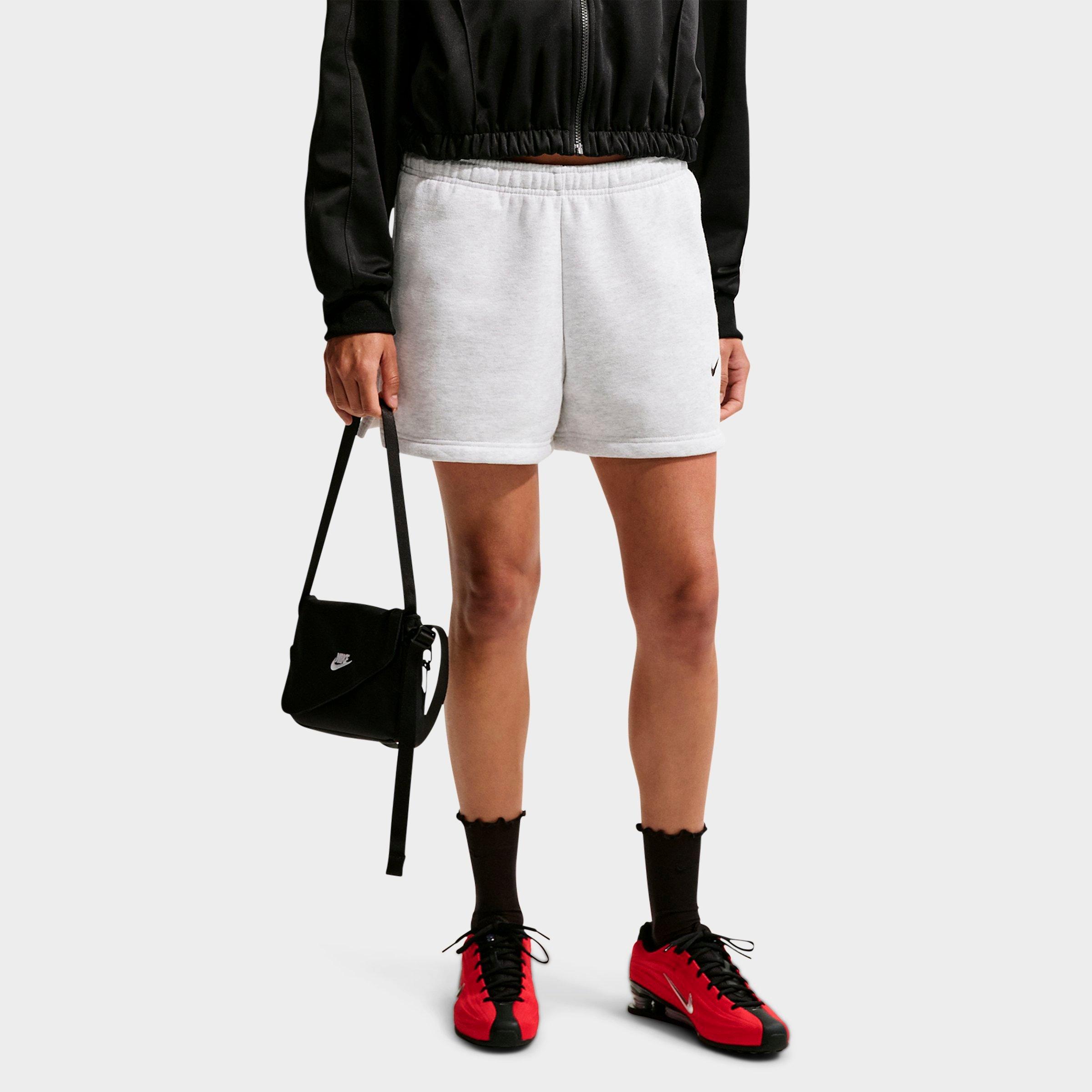 Nike Women's Studio Fleece Medium-Weight Mid-Rise Shorts in Birch Heather/Black Size: 2XL