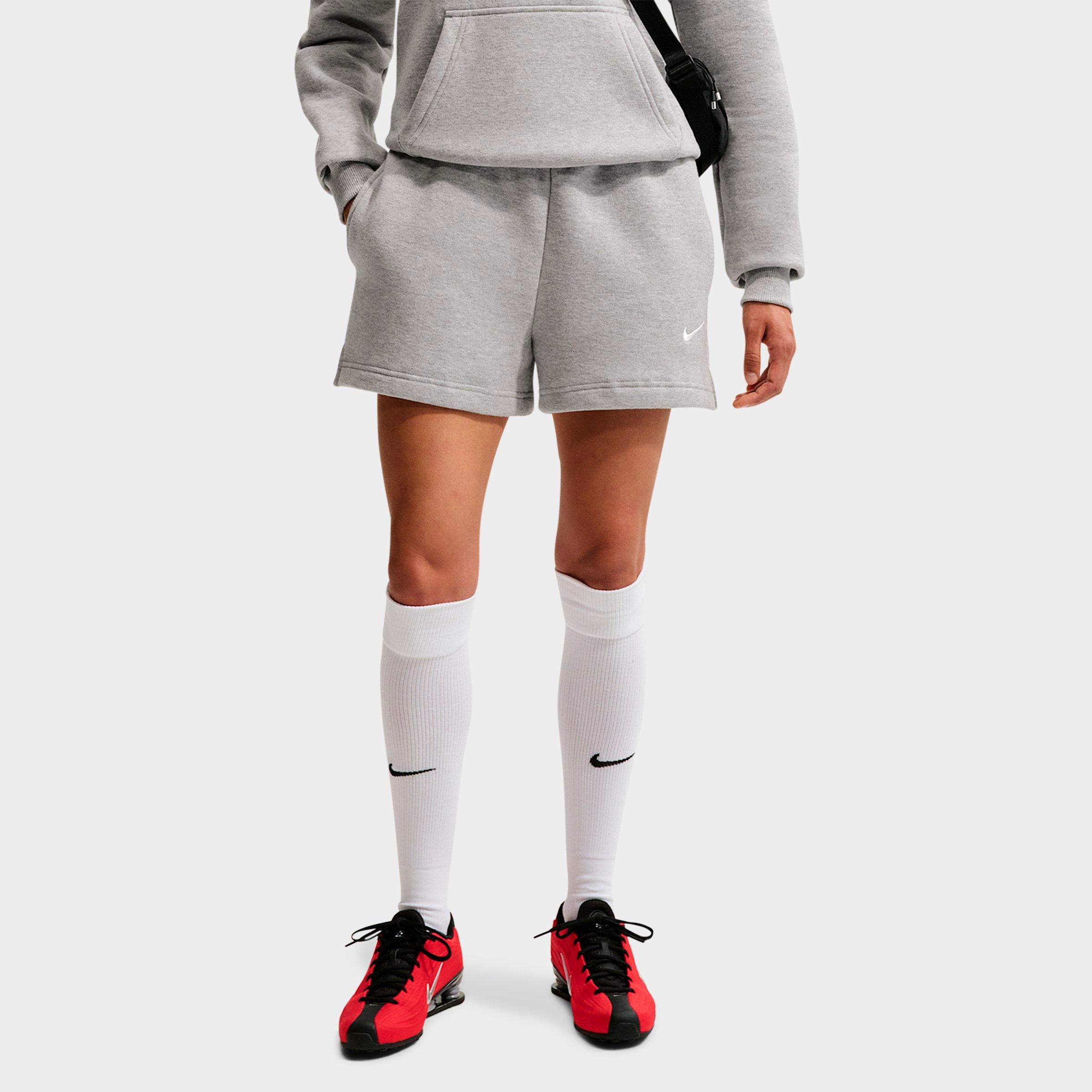 Nike Women's Studio Fleece Medium-Weight Mid-Rise Shorts in Dark Grey Heather/Sail