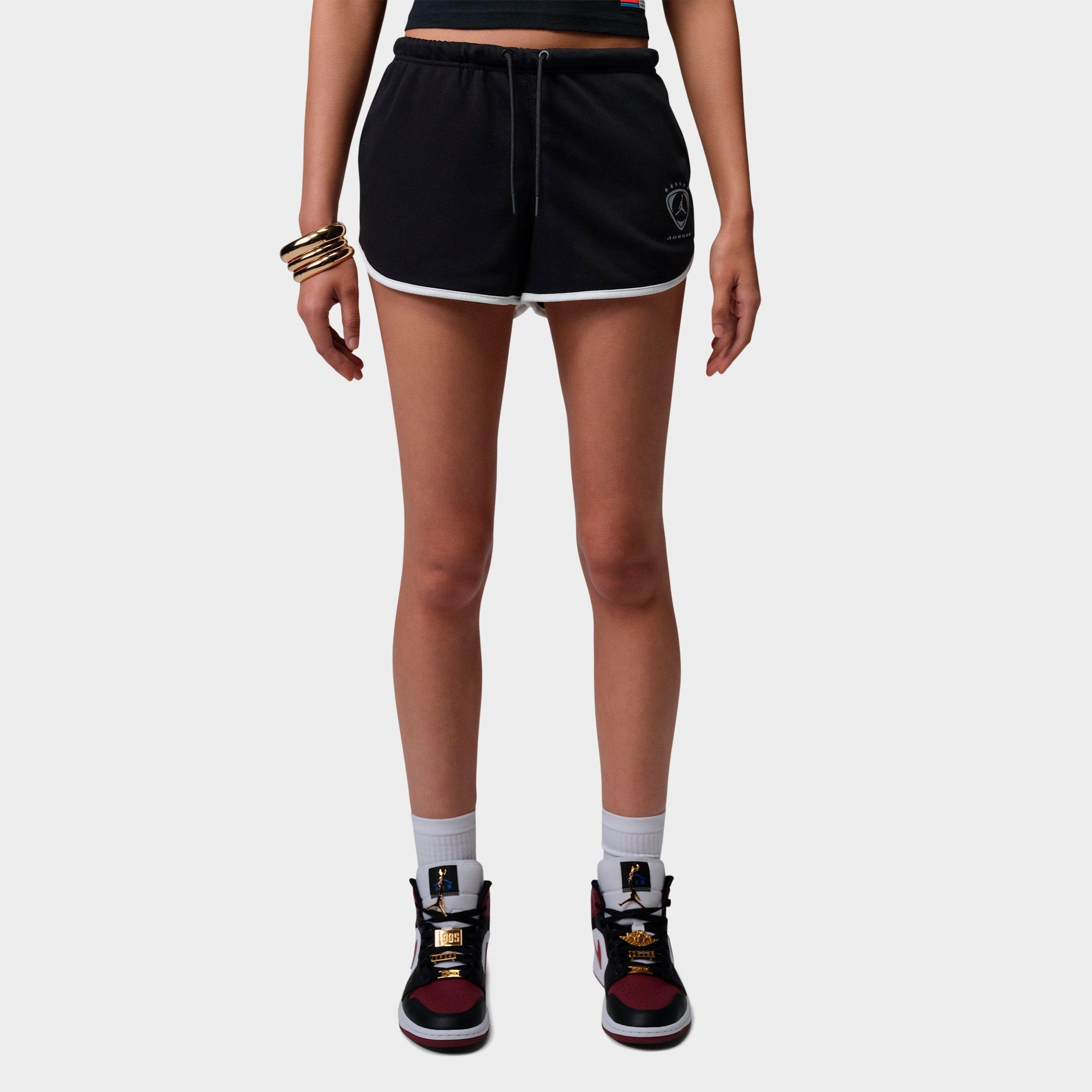 Nike Womens Jordan Brooklyn Fleece Shorts in Black/White/Metallic Silver Size: Large
