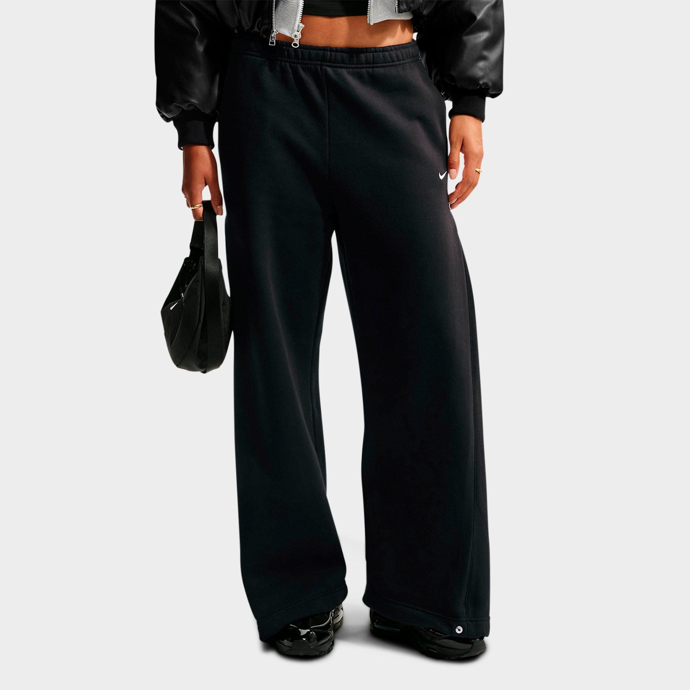 Nike Women's Studio Fleece Medium Weight Loose Pleated Snap Pants in Total Black/Sail
