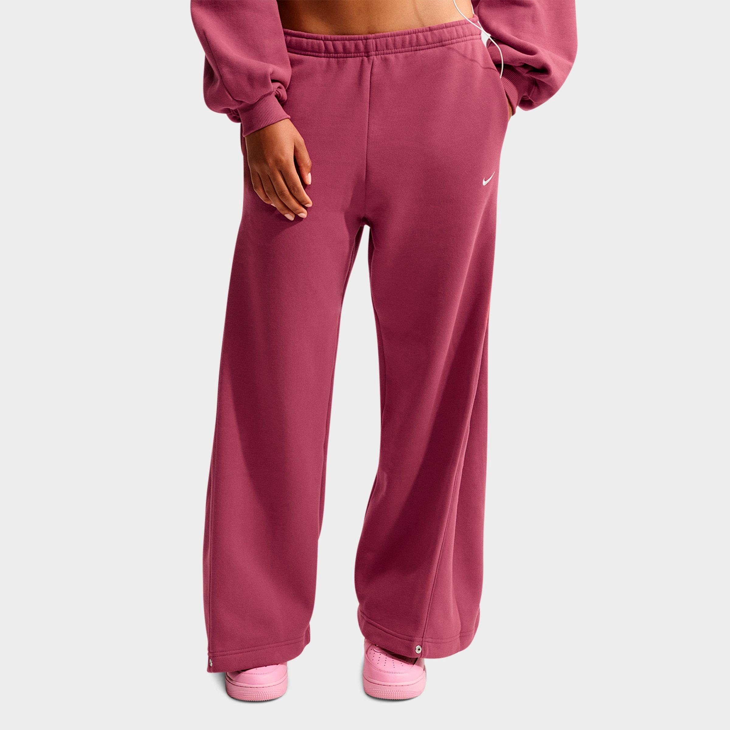 Nike Women's Studio Fleece Medium Weight Loose Pleated Snap Pants in Pink Smoke/Sail Size: 2XL