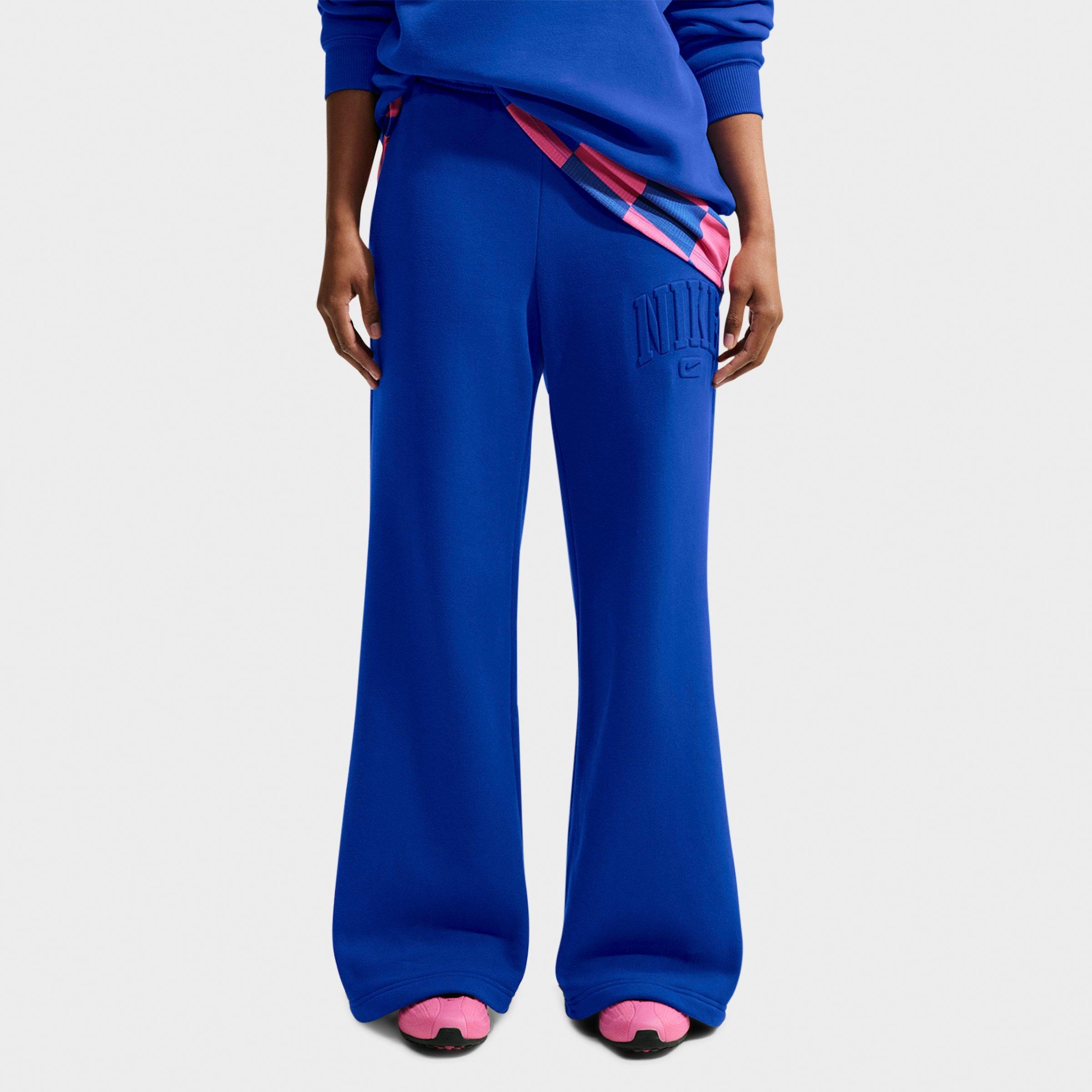 Nike Women's Studio Fleece Medium Weight "Graphic Pack" Embossed Mid-Rise Wide-Leg Pants in Old Royal/Old Royal Size: XS