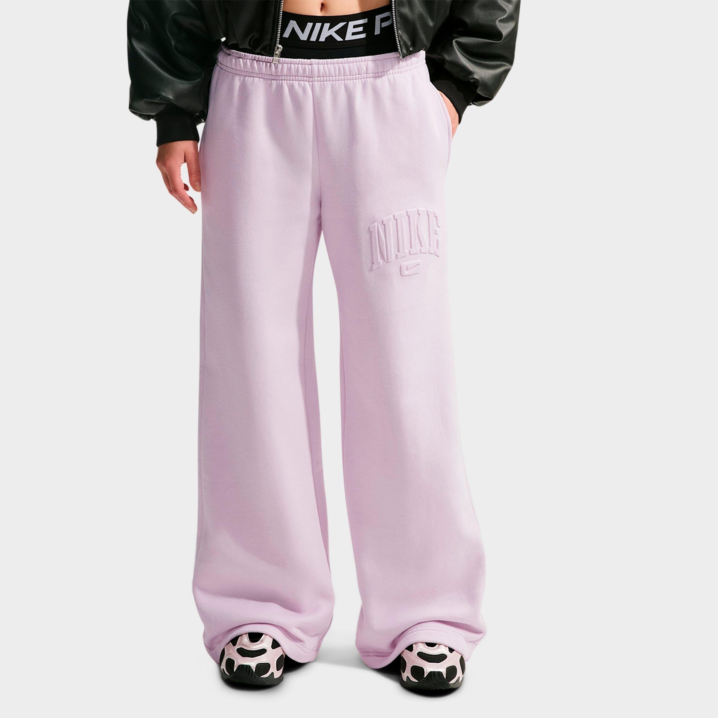 Nike Women's Studio Fleece Medium Weight "Graphic Pack" Embossed Mid-Rise Wide-Leg Pants in Bleached Lilac/Bleached Lilac Size: Small