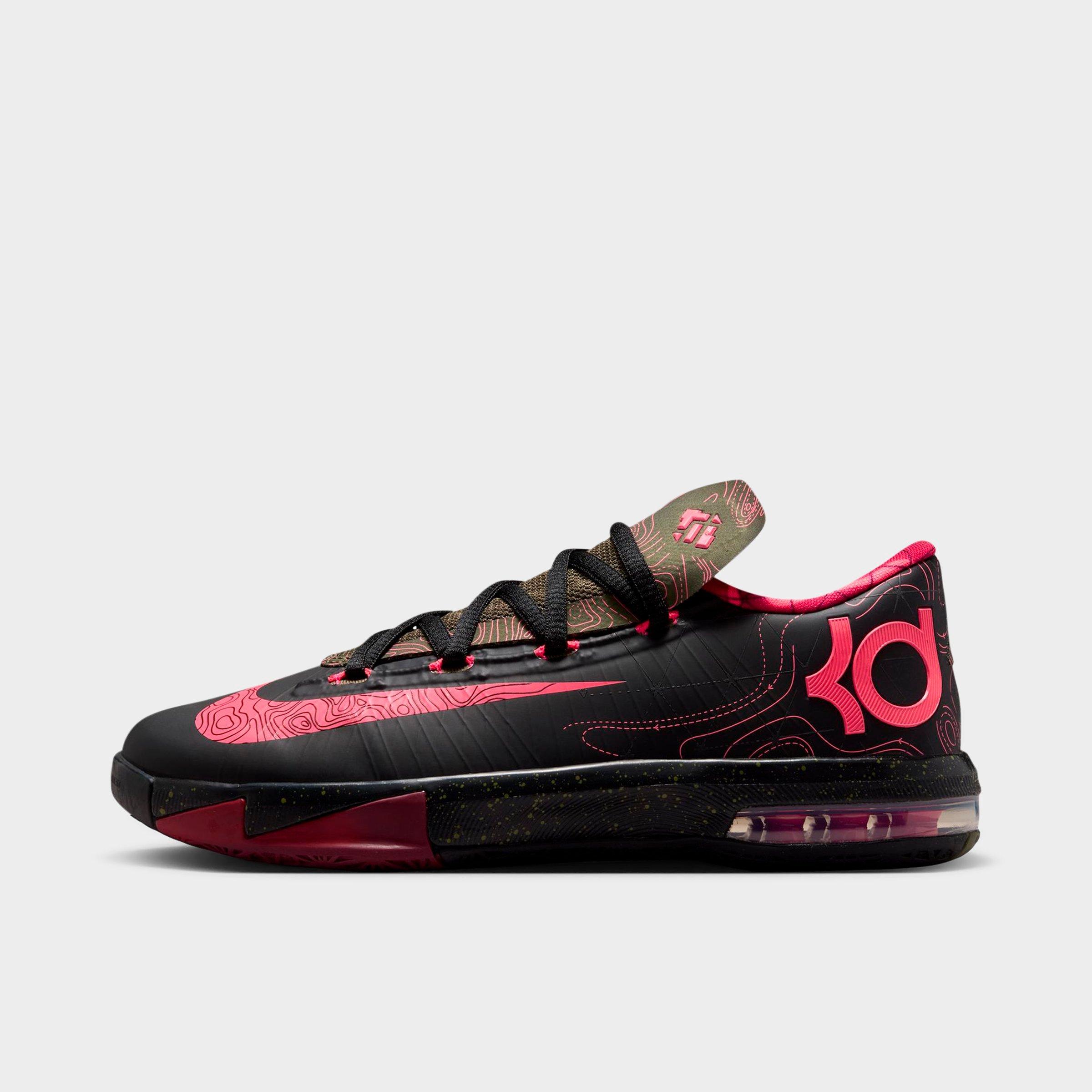 Nike Big Kids KD 6 Basketball Shoes in Black/Atomic Red/Medium Olive Size: 7.0