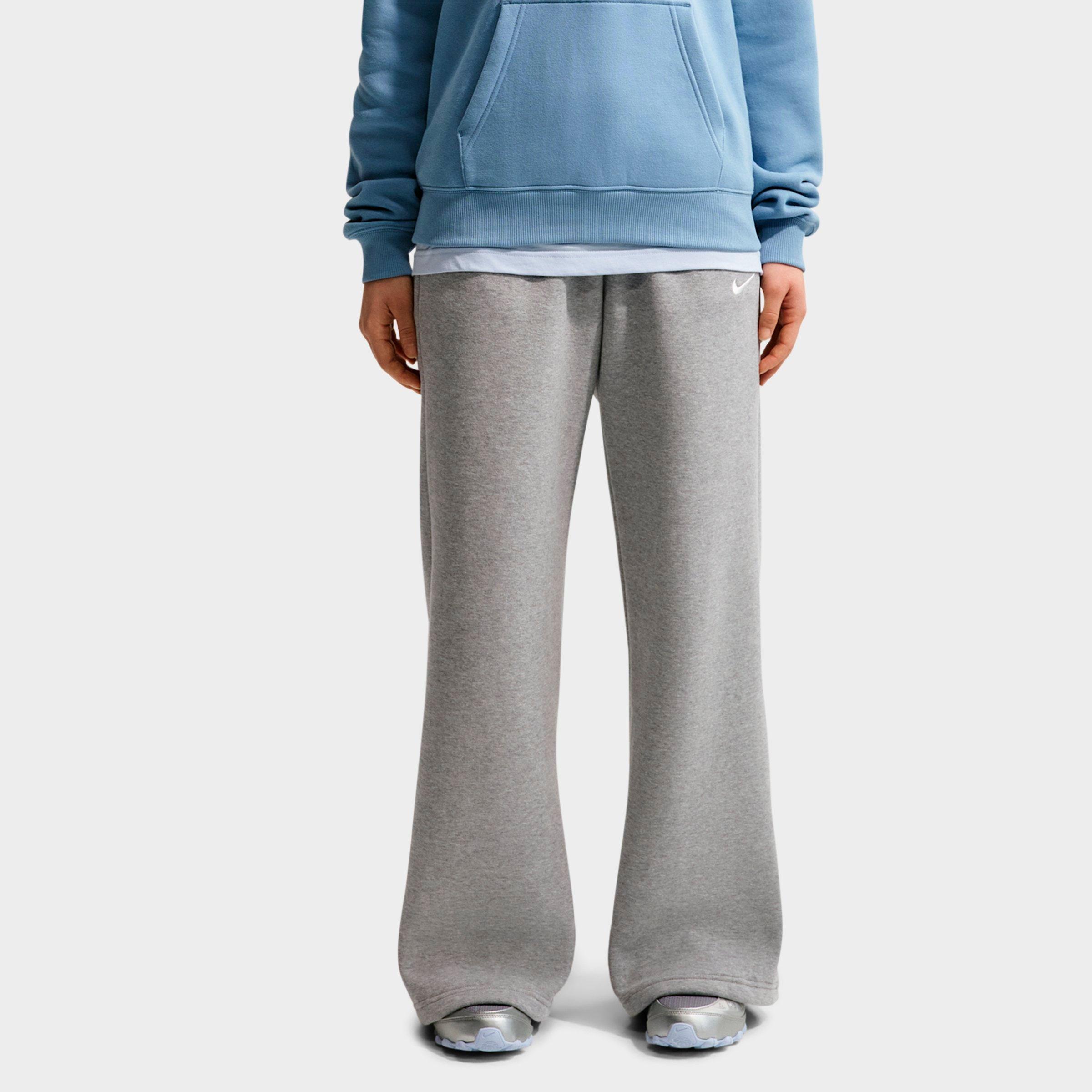 Nike Women's Studio Fleece Medium-Weight Wide-Leg Pants in Dark Grey Heather/Sail Size: Large
