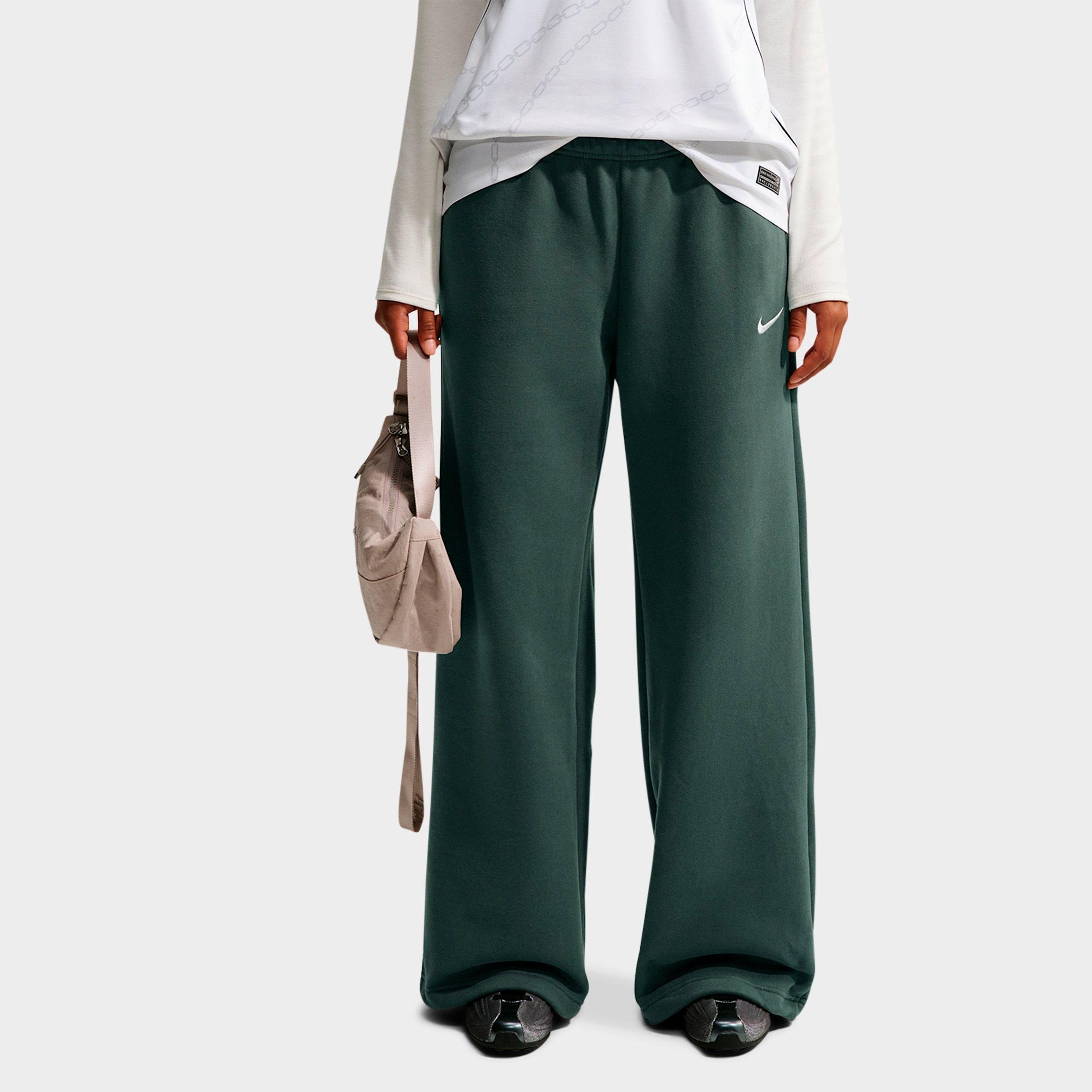 Nike Women's Studio Fleece Medium-Weight Wide-Leg Pants in Camo Green/Sail