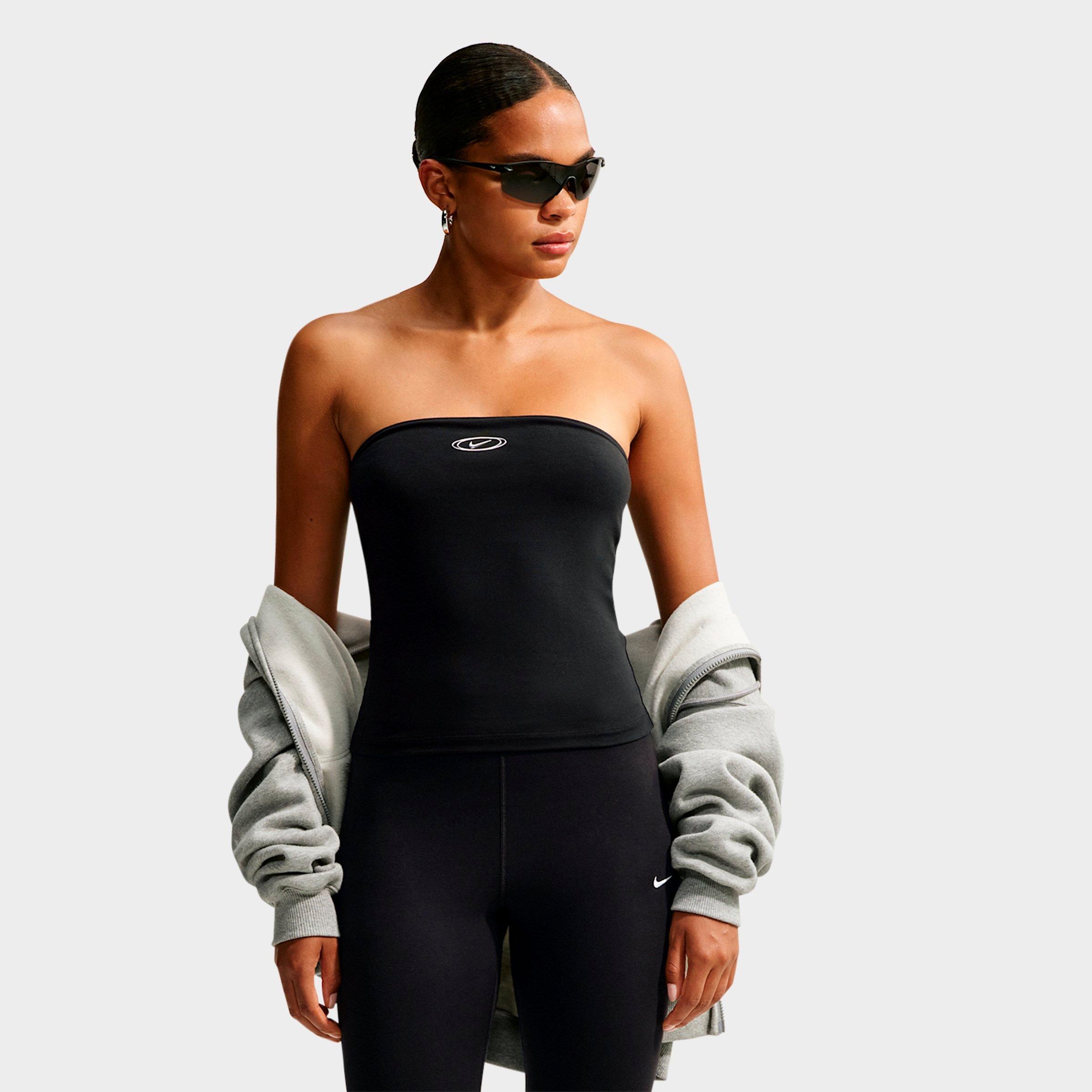 Nike Women's Sportswear Graphic Tight Tube Top in Black/Metallic Silver Size: Small