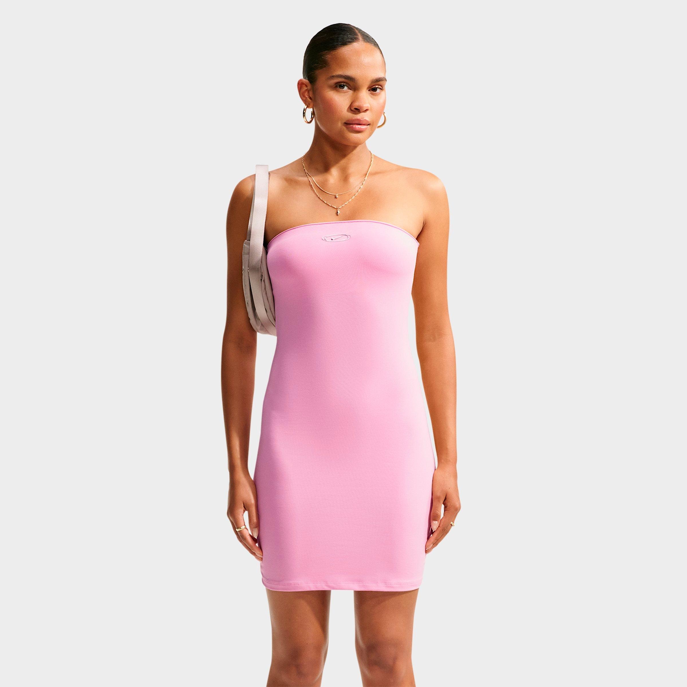 Nike Women's Sportswear Tight Tube Dress in Pink Rise/Metallic Silver Size: Medium