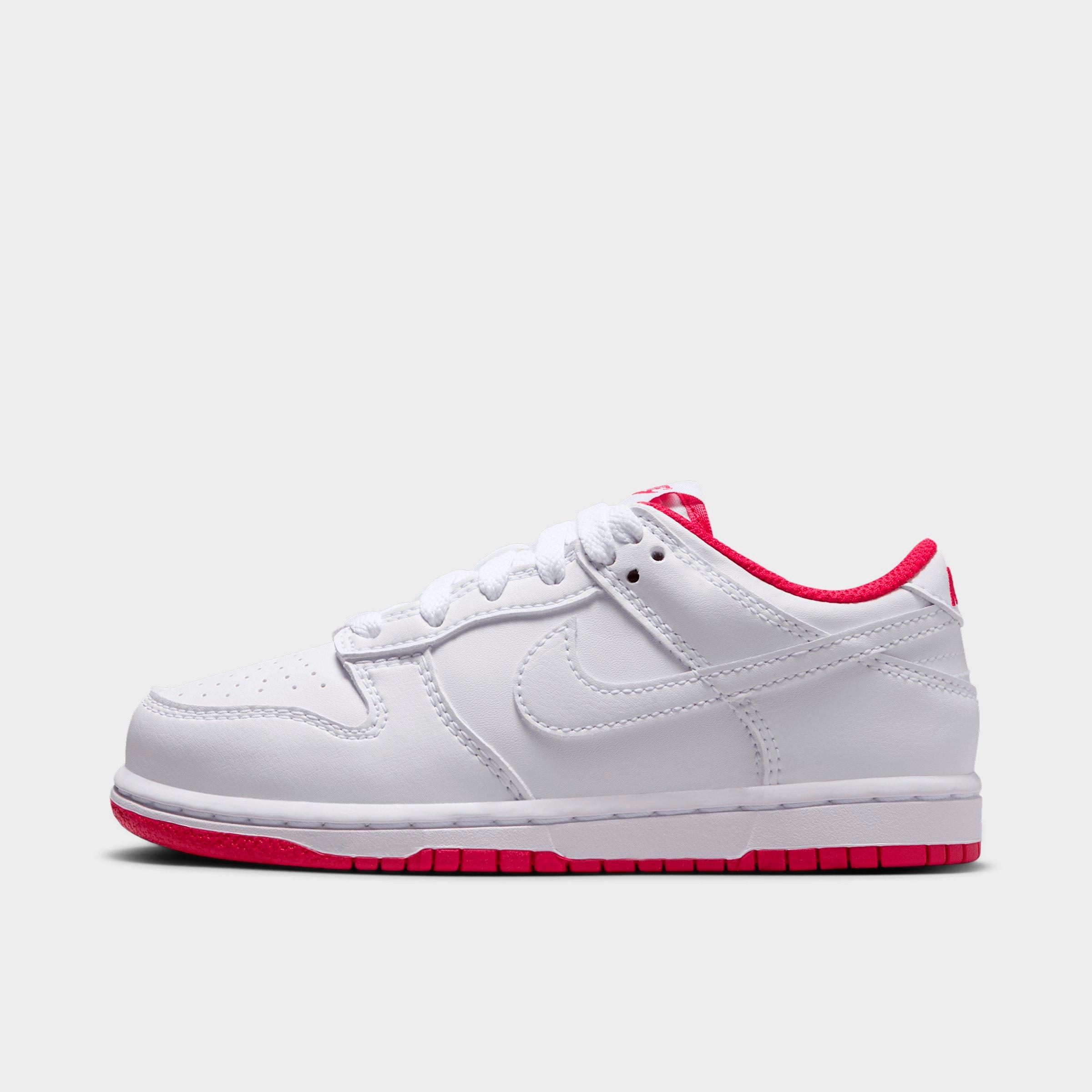 Nike Little Kids Dunk Low Casual Shoes in White/University Red/White Size: 13.5