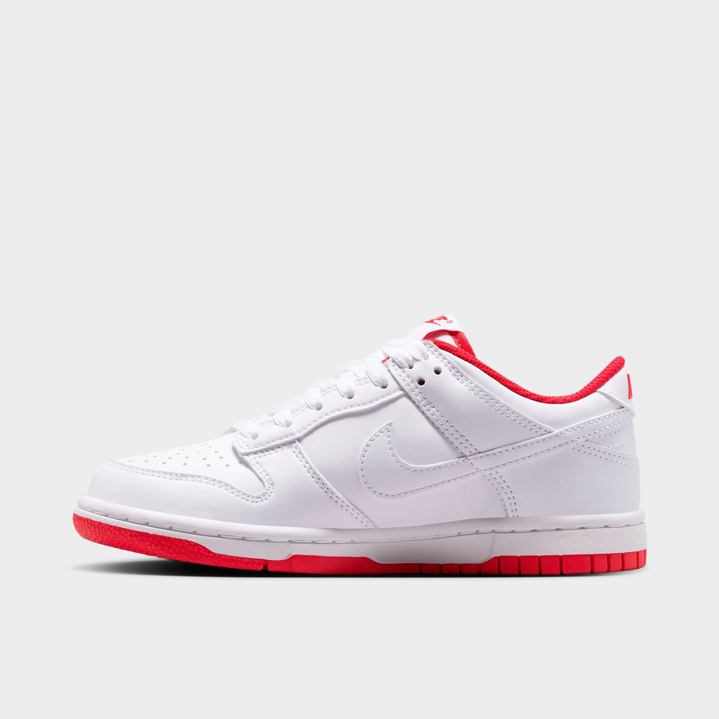 Nike Big Kids Dunk Low Casual Shoes in White/University Red/White Size: 4.5