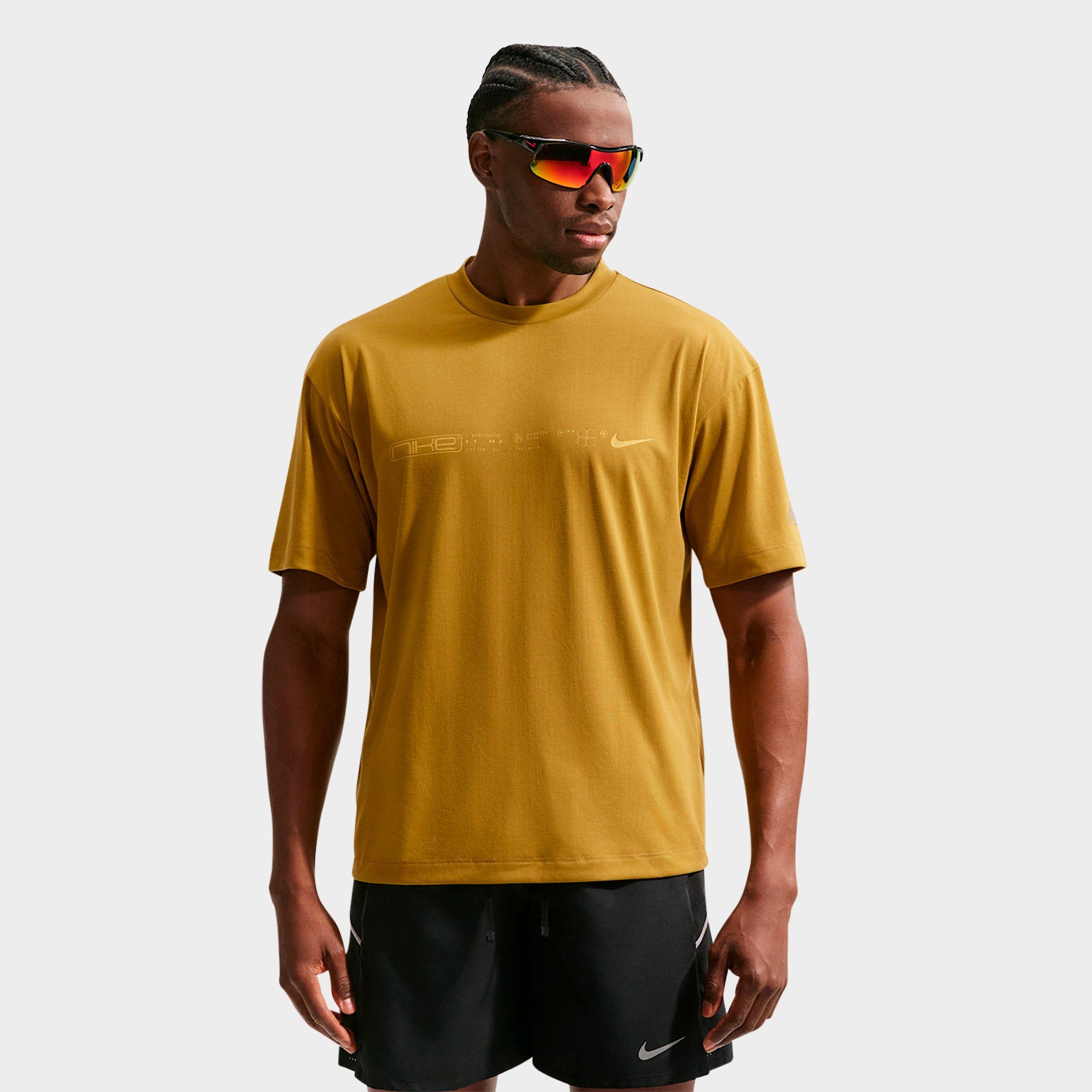 Nike Mens Disrupt Dri-FIT Short-Sleeve Running Top in Peat Moss/Spruce Fog Size: 2XL