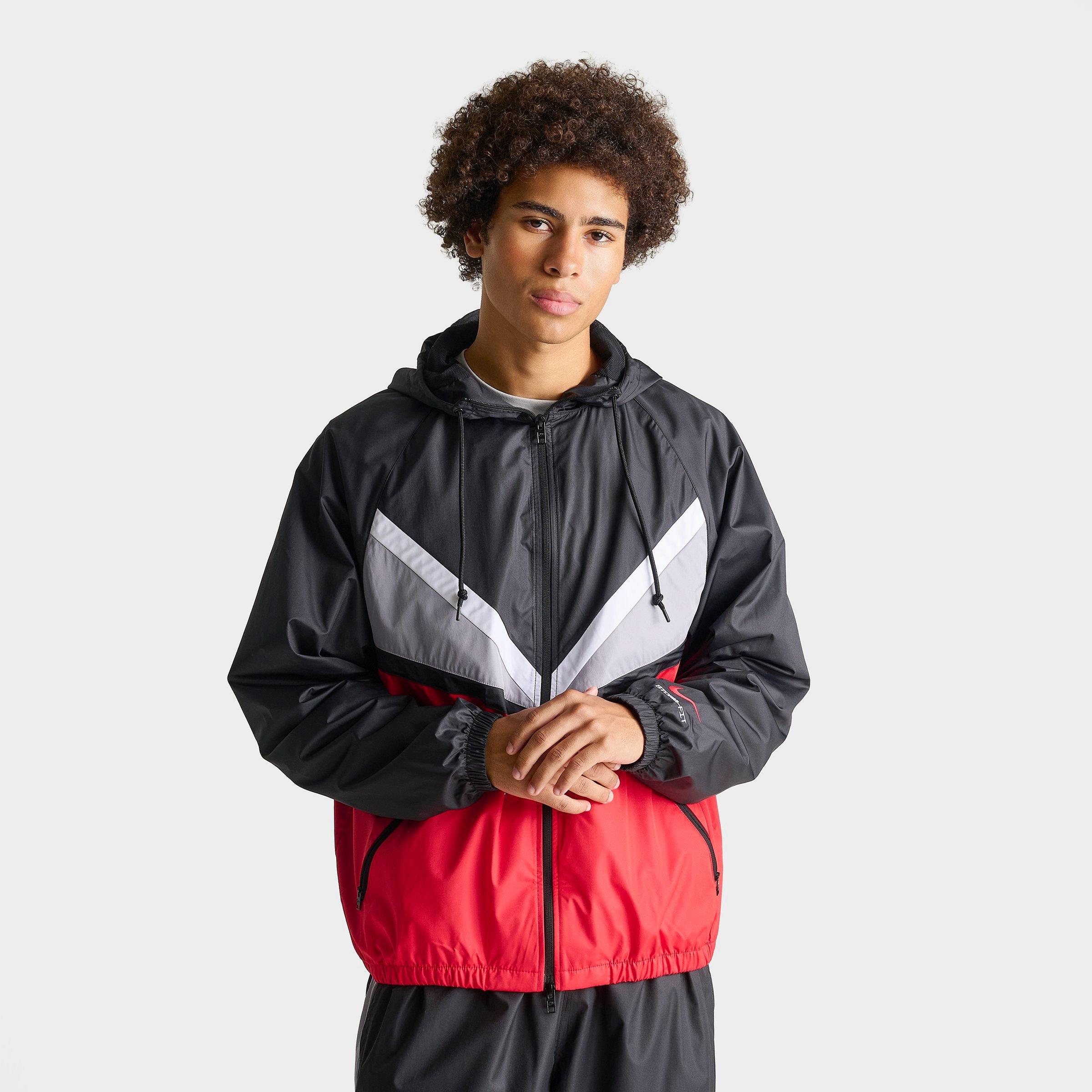 Nike Men's Sportswear Windrunner Lined Full-Zip Jacket in Black/University Red/Cement Grey Size: 2XL