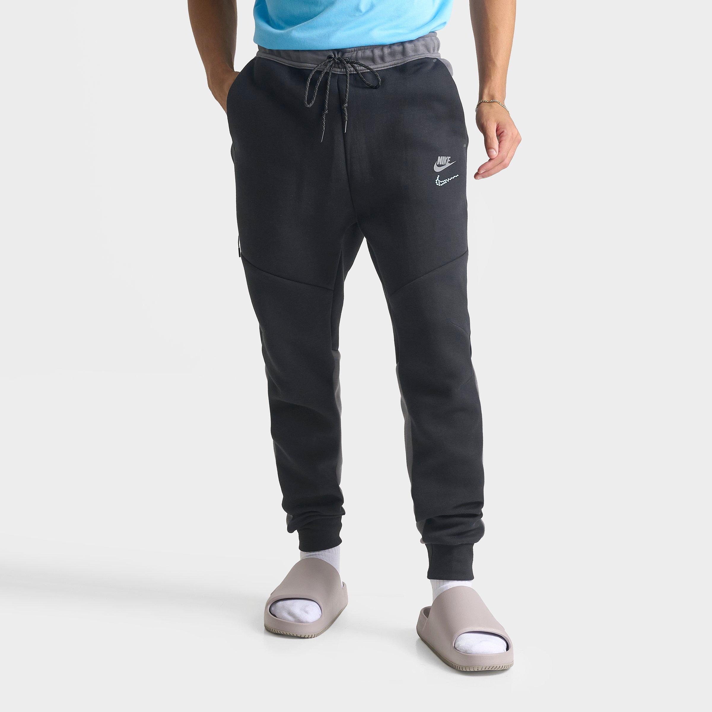 Nike Men's Tech Fleece Stacked Swoosh Jogger Pants in Black/Iron Grey Size: Large