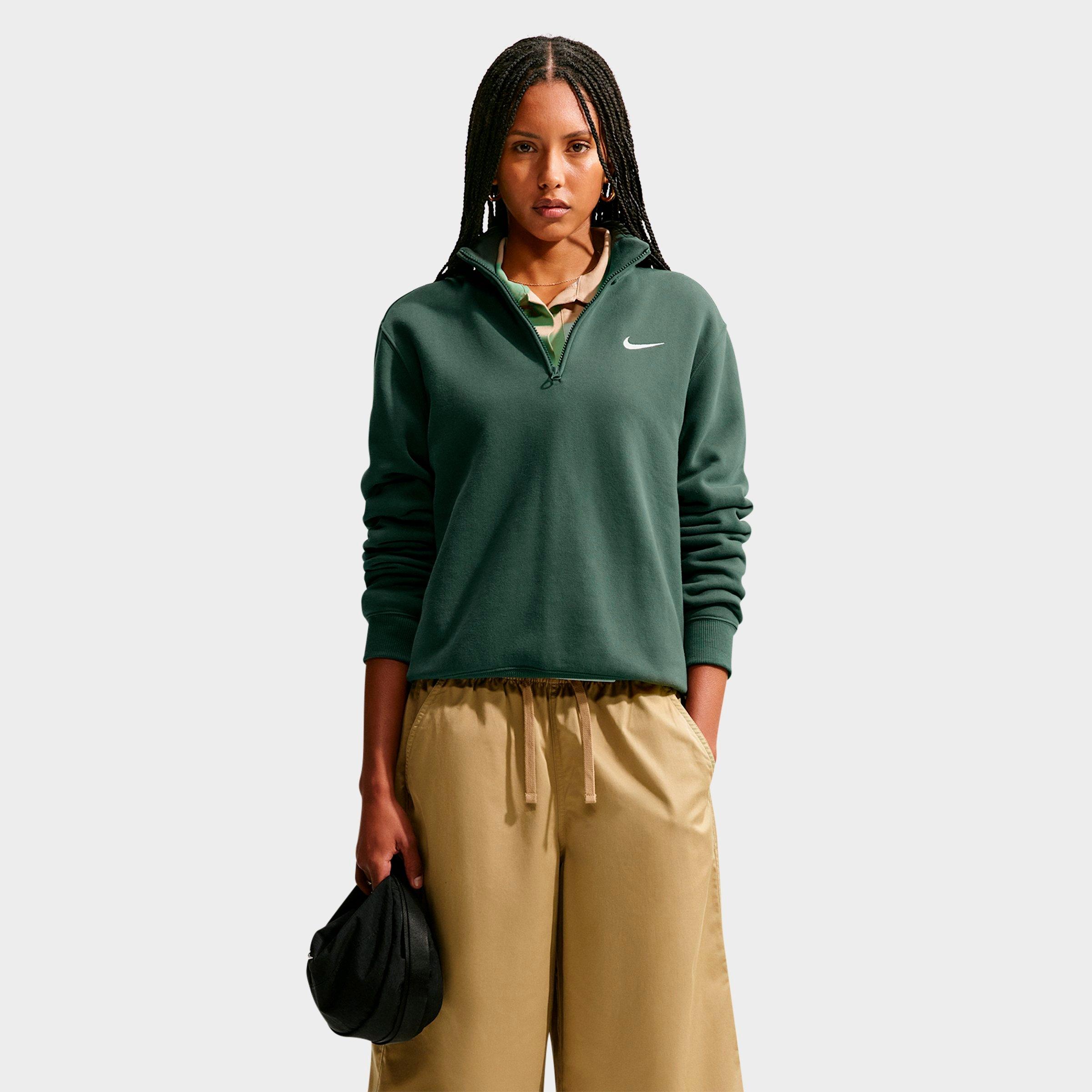 Nike Women's Studio Fleece Medium-Weight Quarter-Zip Jacket in Camo Green/Sail Size: Large
