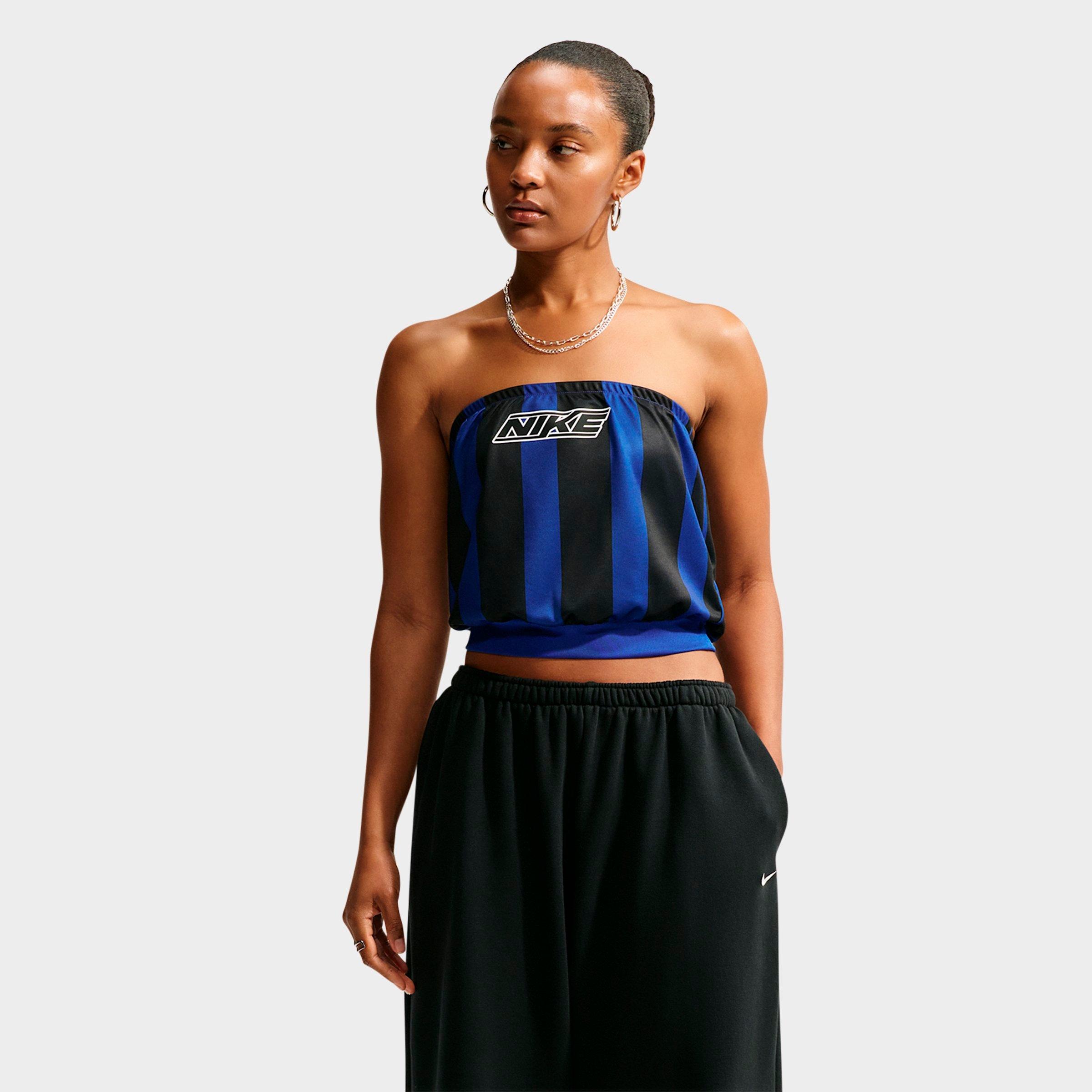 Nike Women's Sportswear Slim Striped Jersey Tube Top in Old Royal/Black/White Size: Medium