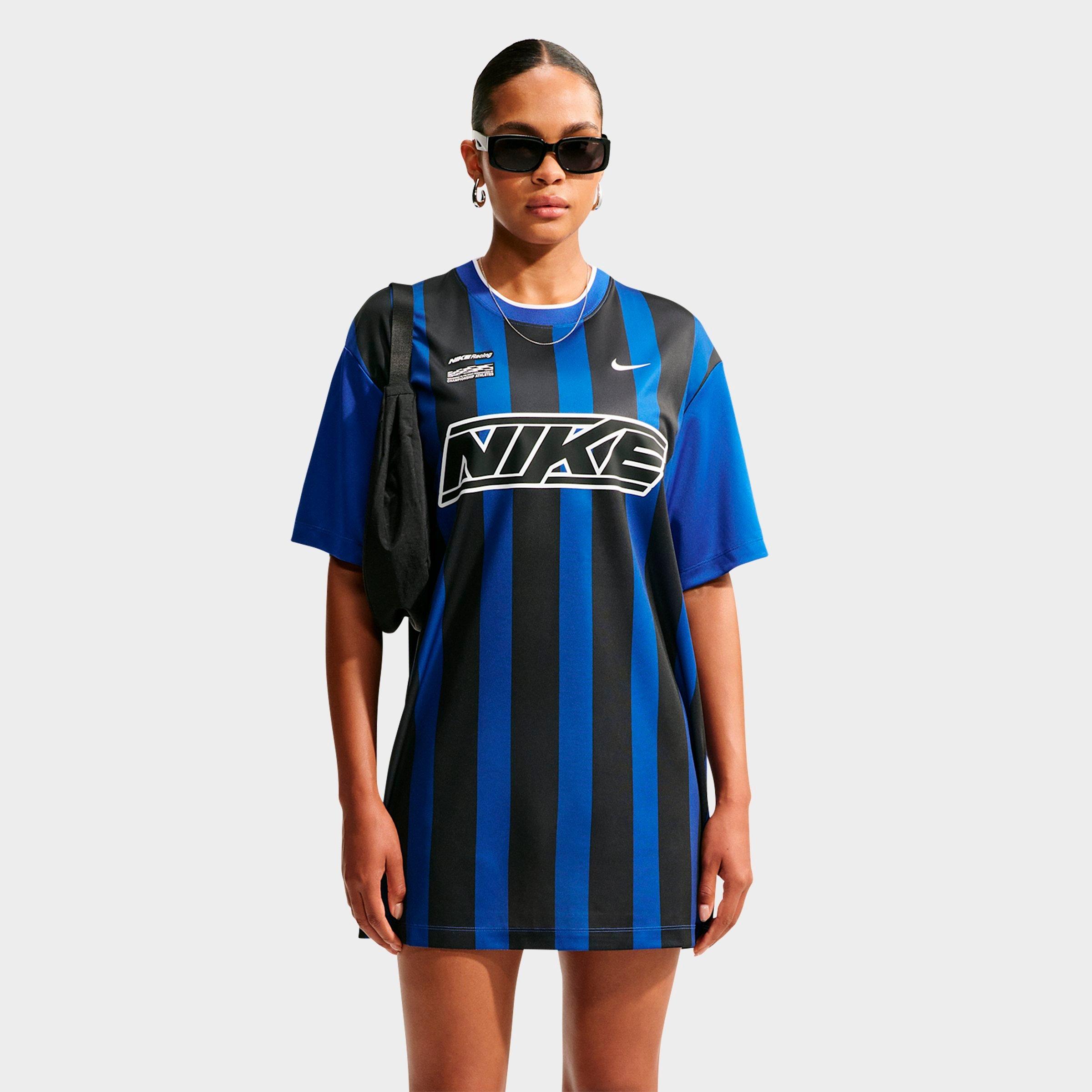 Nike Women's Sportswear Oversized Jersey Mini Dress in Old Royal/Black/White Size: 2XL