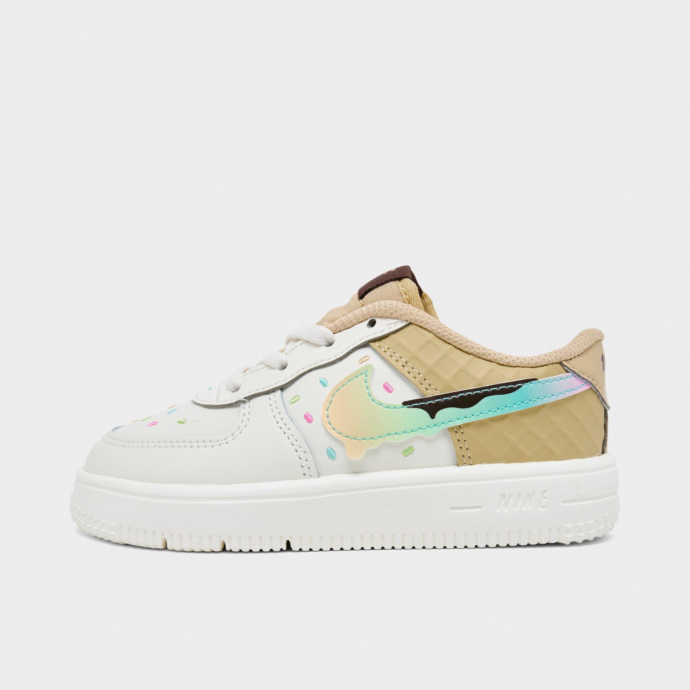 Nike Kids Toddler Force 1 Low Casual Shoes in Sail/Sesame/Bleached Turquoise Size: 8.0