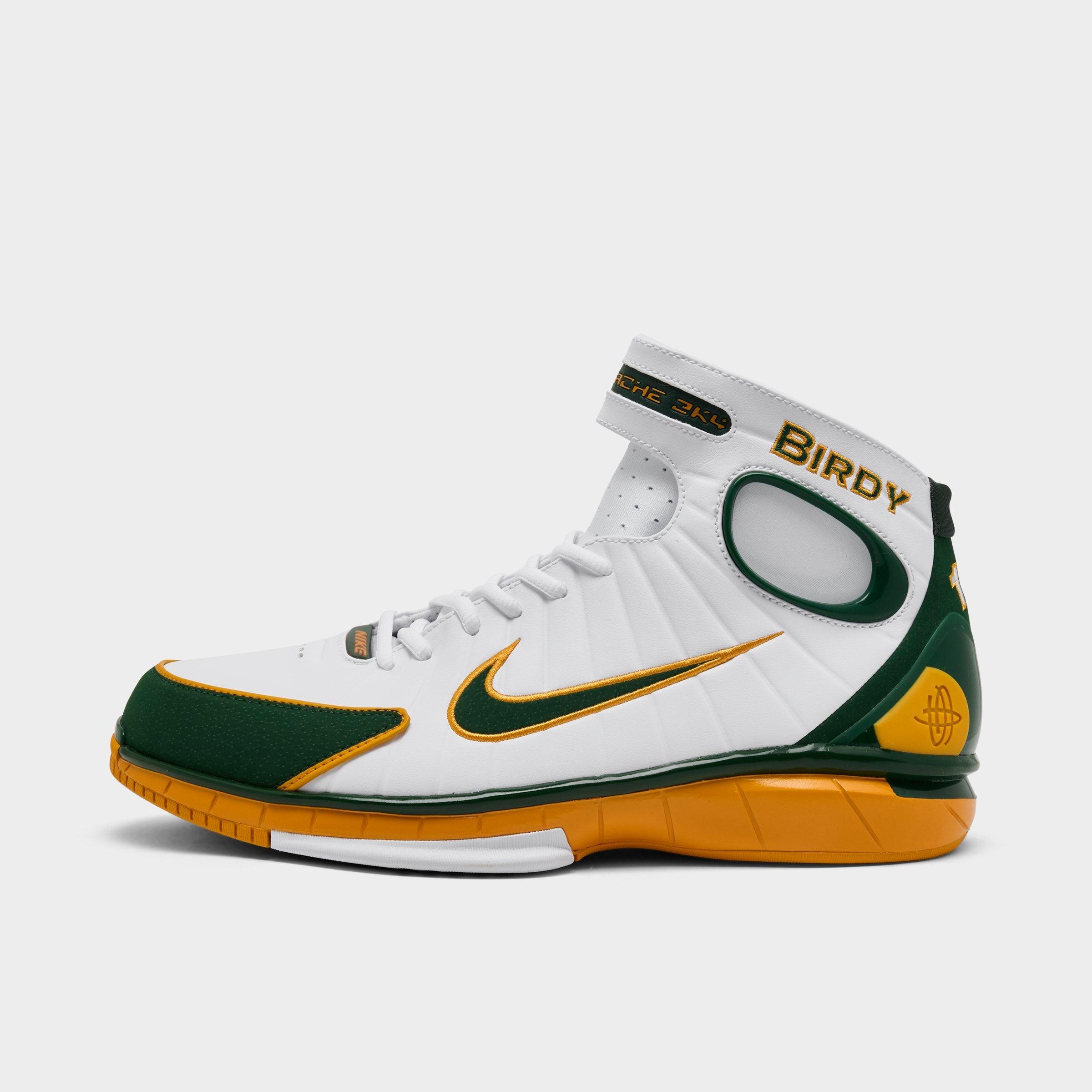 Nike Men's Air Zoom Huarache 2K4 PE Sue Bird Basketball Shoes in White/Deep Forest/Canyon Gold Size: 9.5