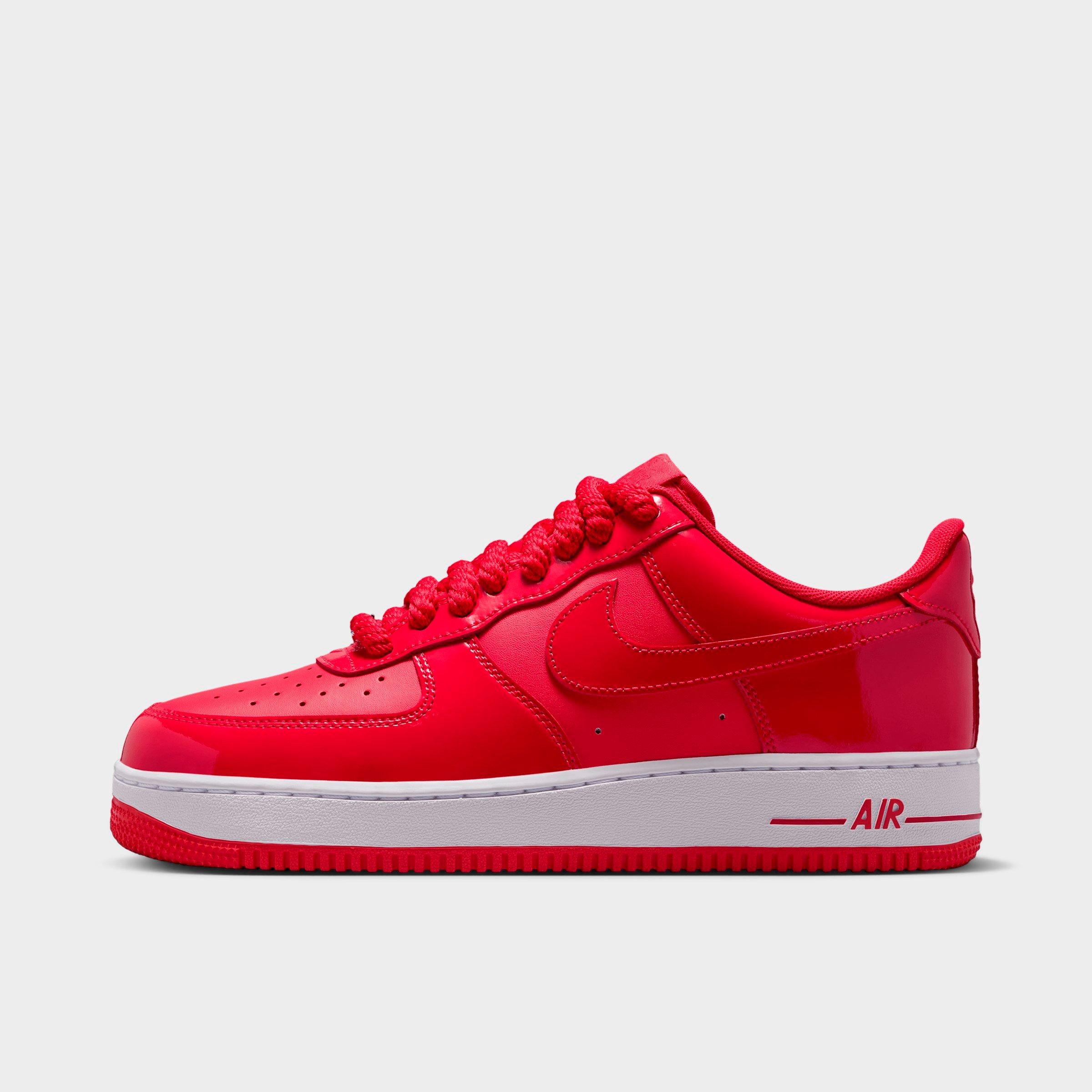 Nike Men's Air Force 1 '07 Patent Leather Casual Shoes in University Red/White/Metallic Silver Size: 7.5