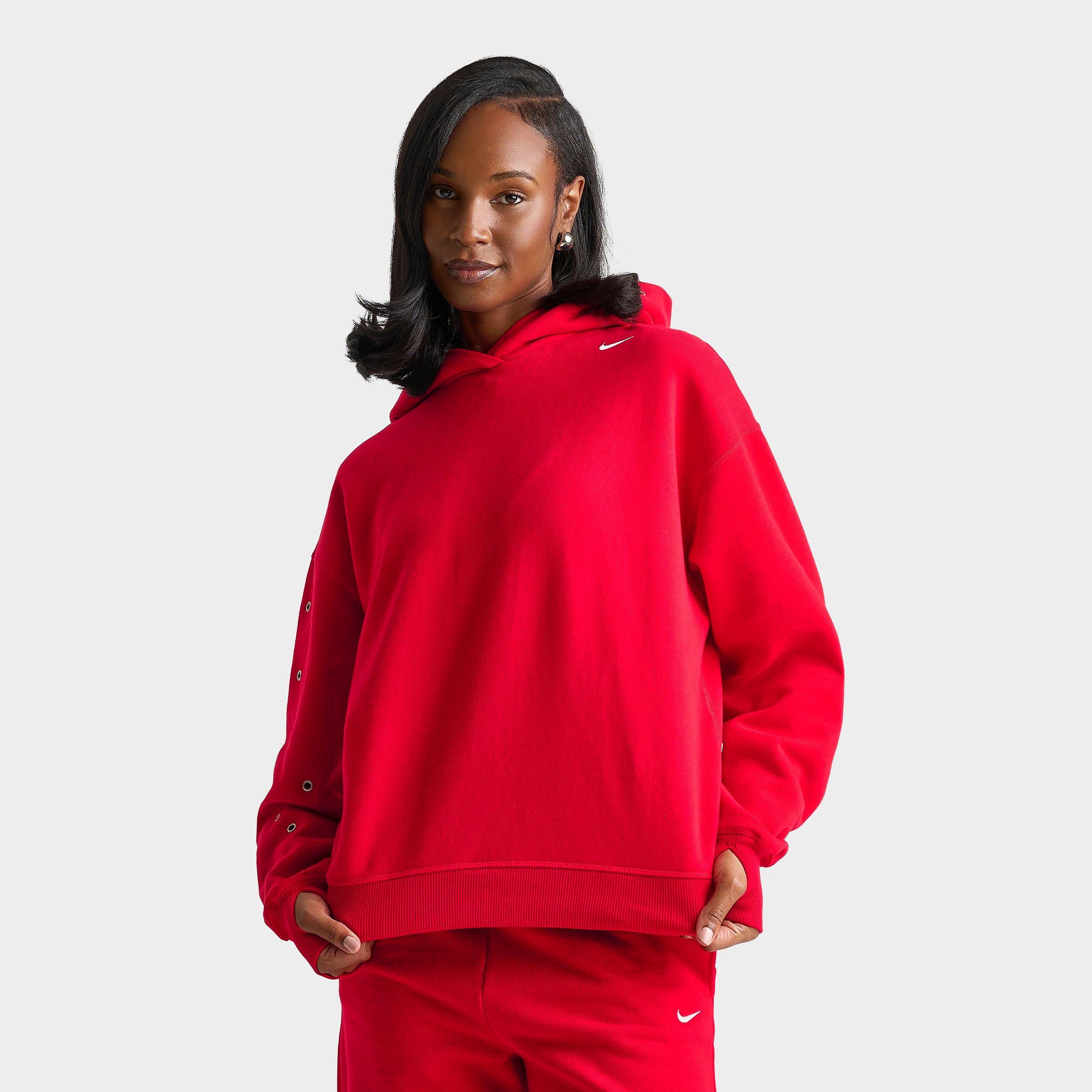 Nike Women's Studio Fleece Medium Weight Grommet Oversized Pullover Hoodie in University Red/Sail