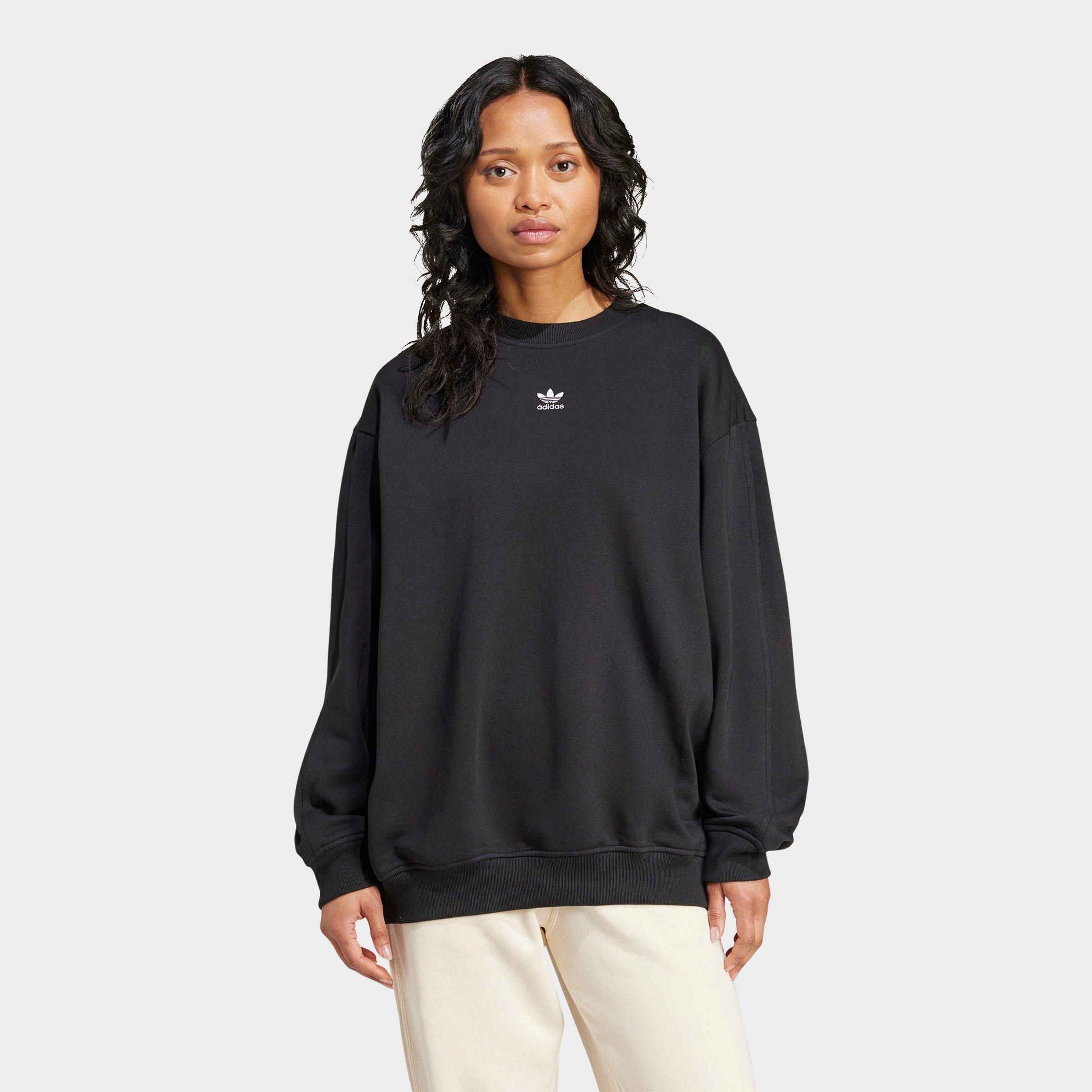 adidas Women's Originals Essentials Fleece Long Oversized Crewneck Sweatshirt in Black Size: 2XS
