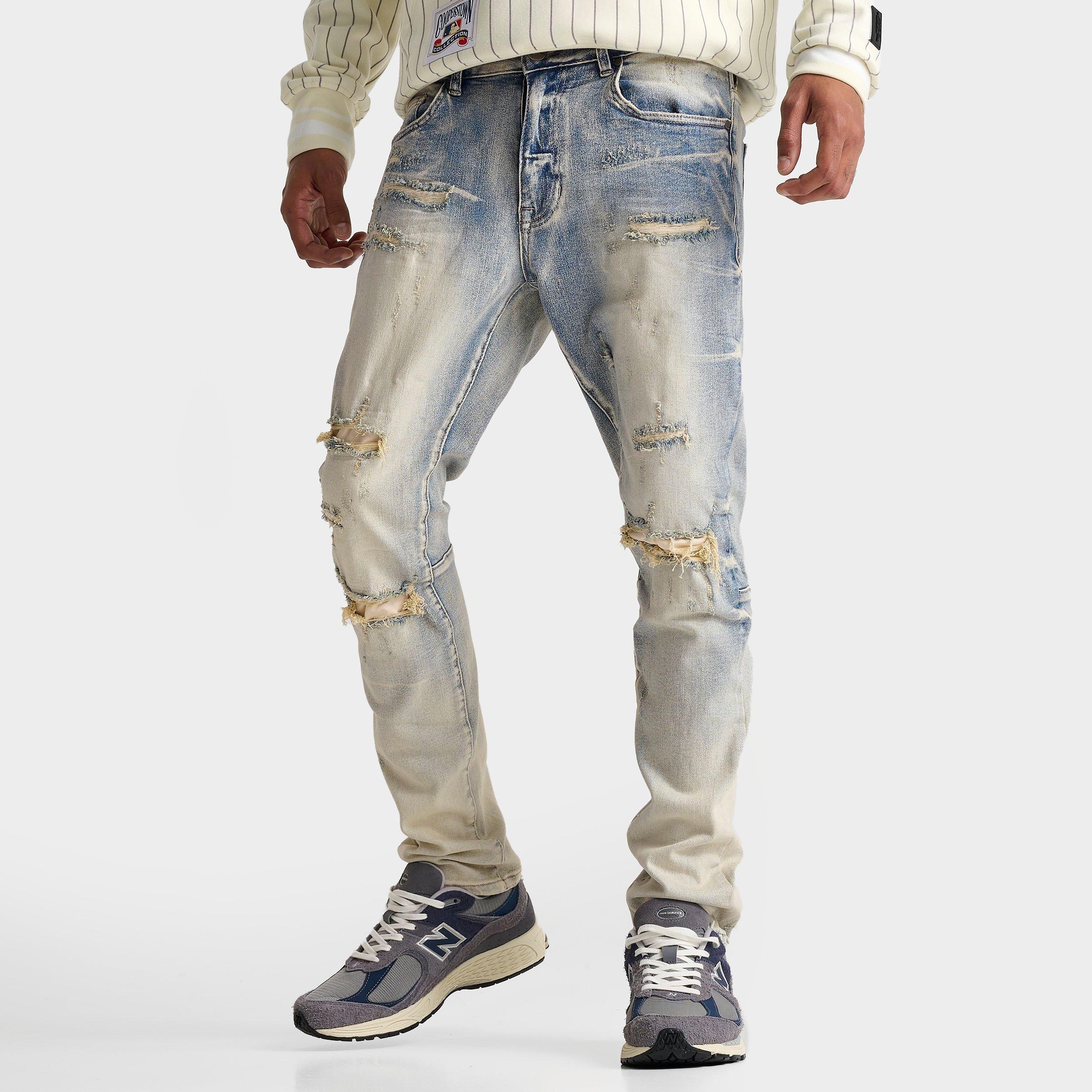 Smoke Rise Men's Slim Ripped Denim Jeans in Industrial Blue Size: 30