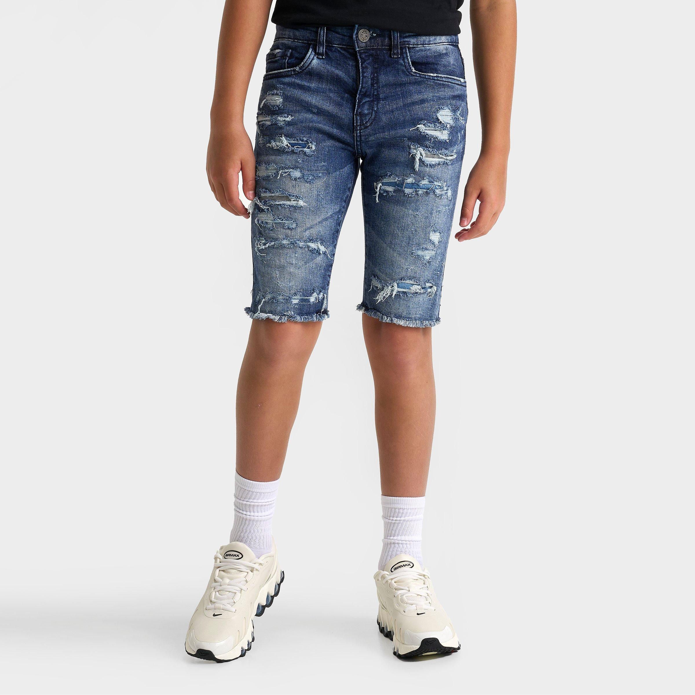 Jordan Craig Kids Ripped Denim Shorts in Deep Blue Size: 8