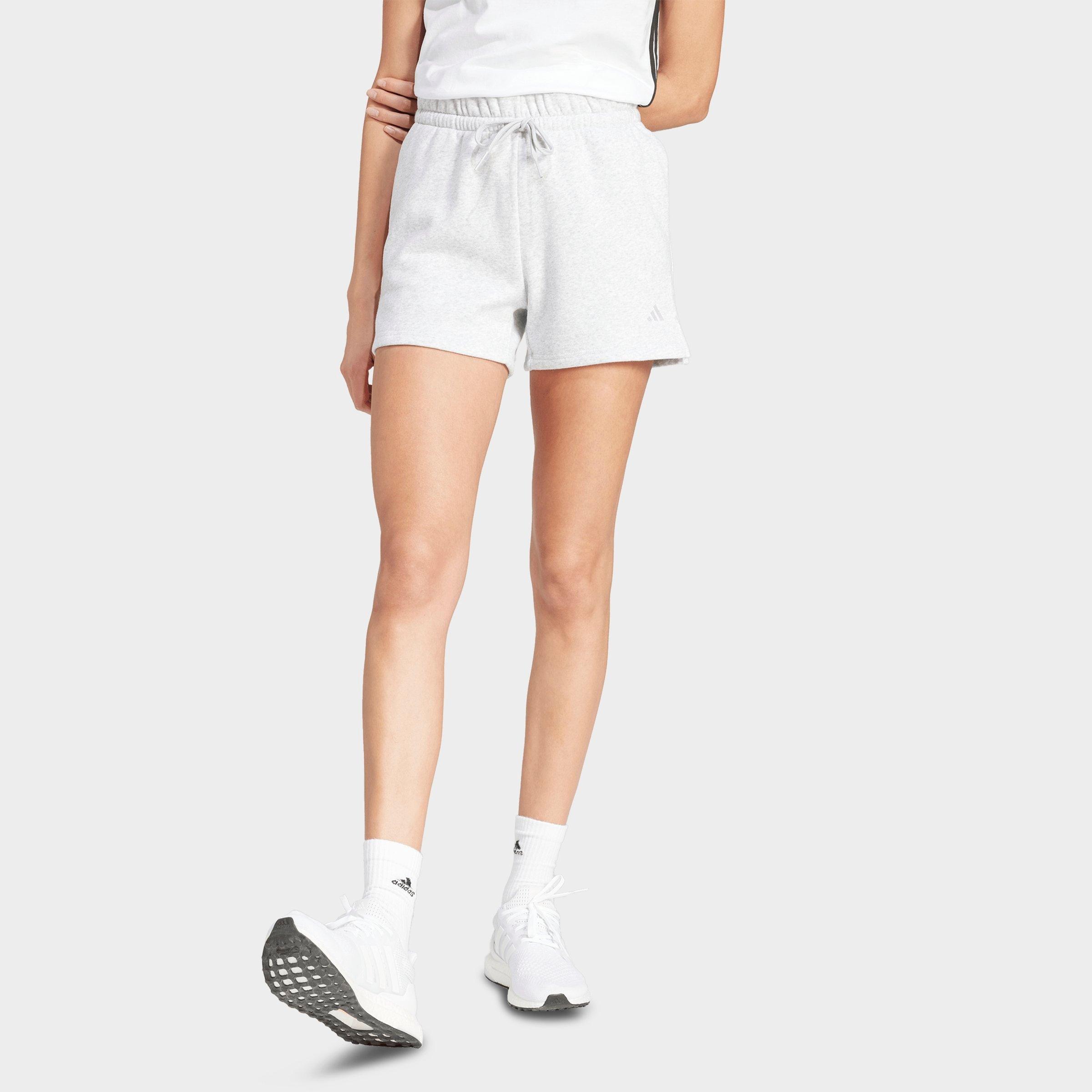 adidas Women's Sportswear Essentials Small Logo Feel Cozy Shorts in Light Grey Heather/White