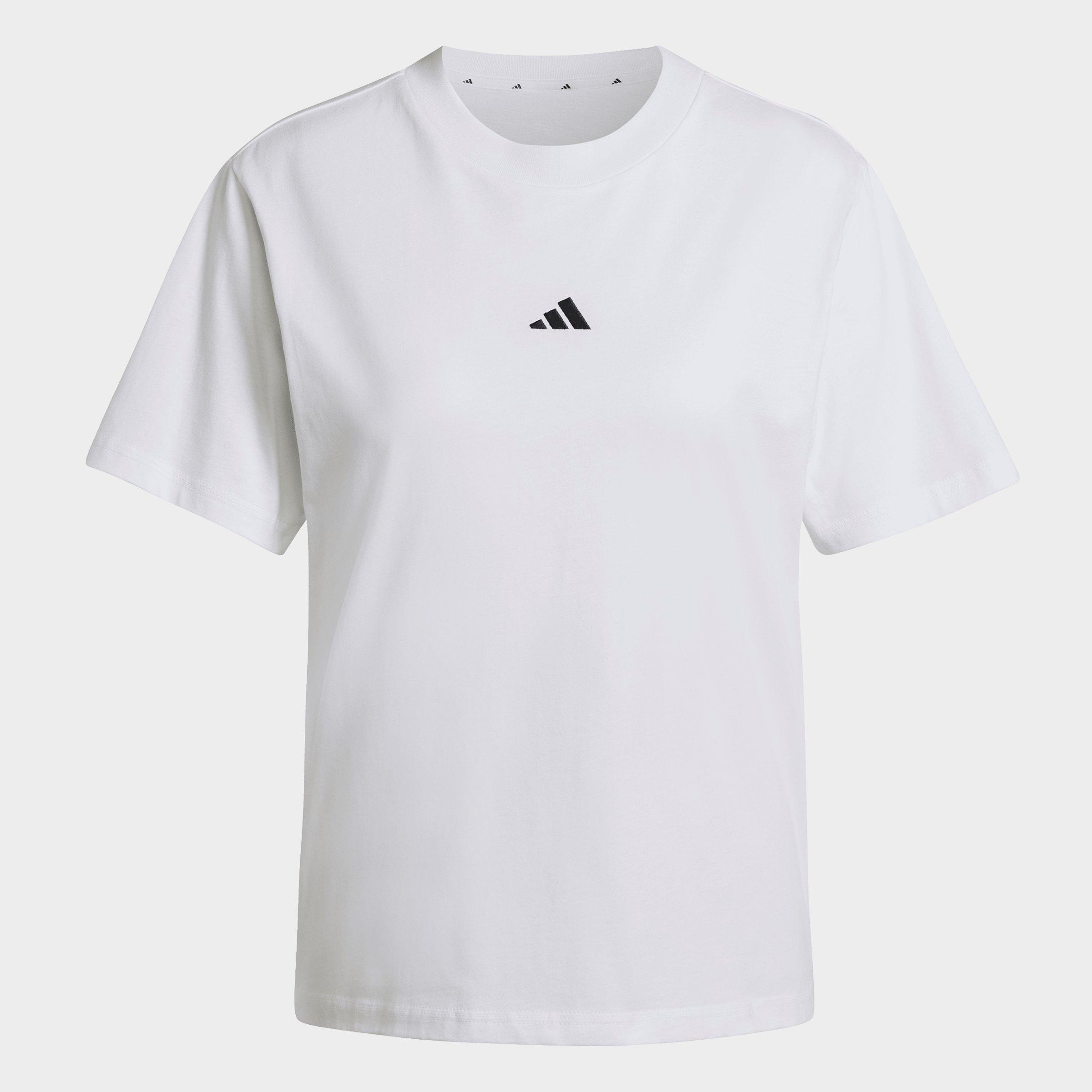 adidas Women's Essentials Small Logo Cotton T-Shirt in White/Black Size: Large