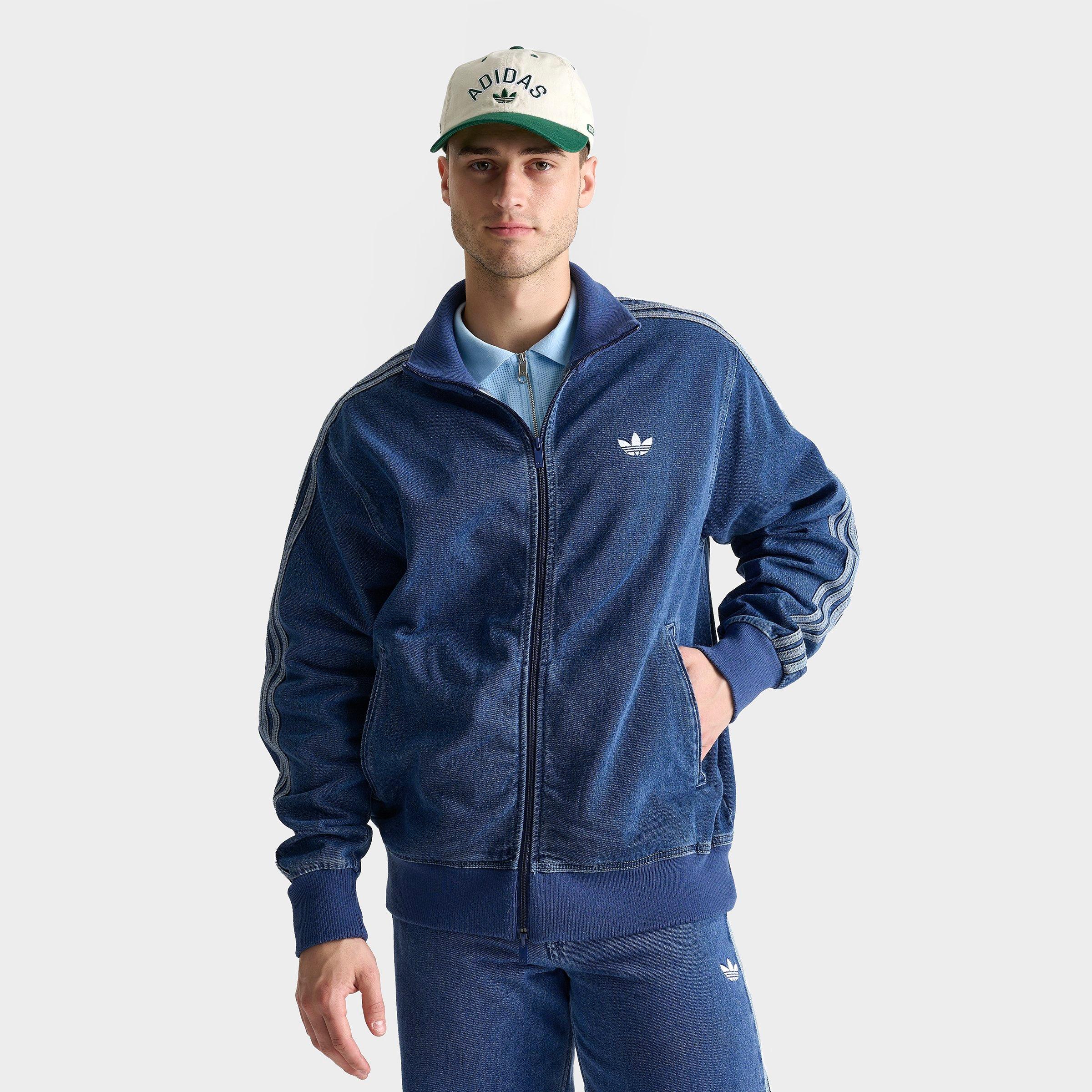 adidas Men's Originals adicolor Firebird Denim Track Top in Medium Blue Denim Size: Large