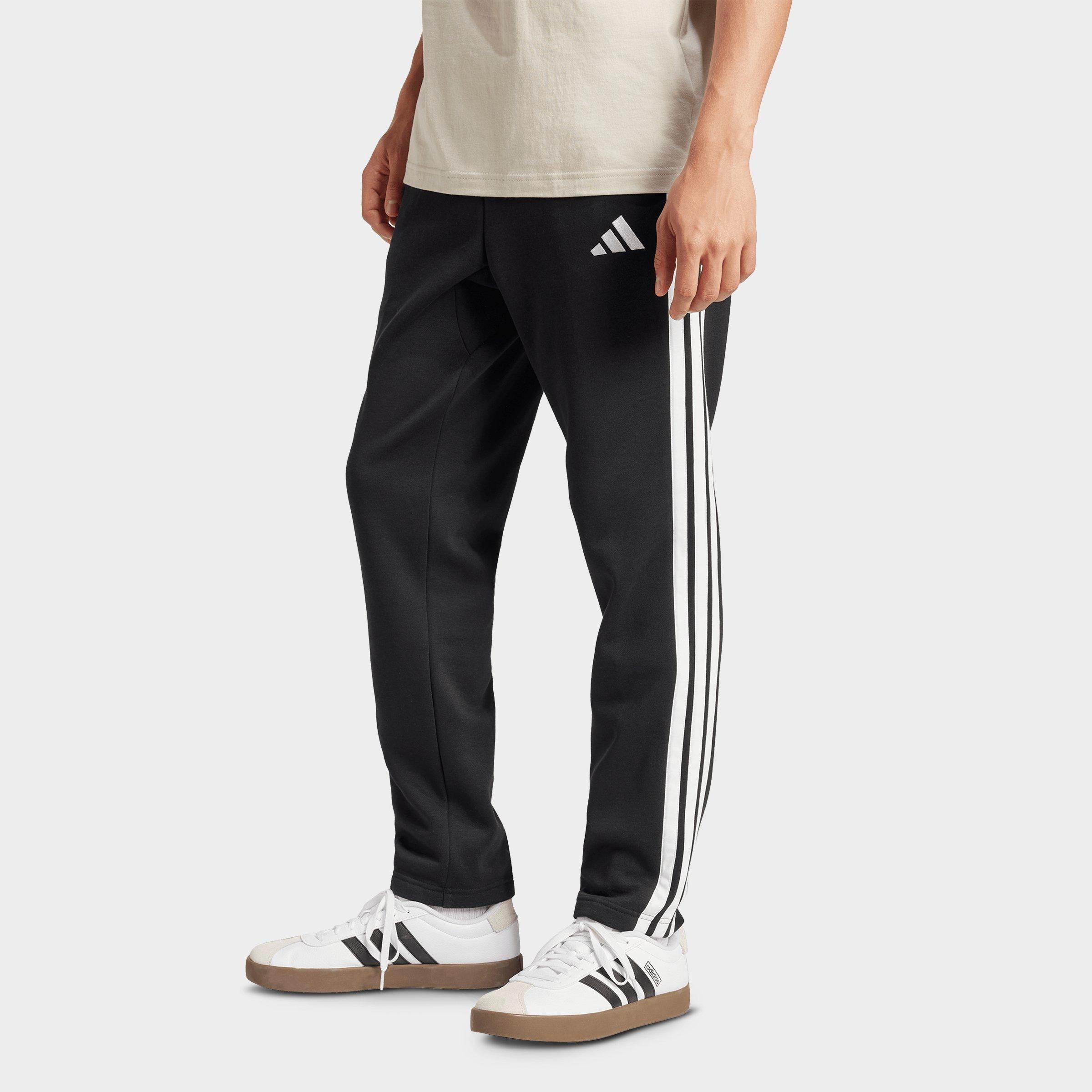 adidas Men's Essentials 3-Stripes Open Hem Fleece Pants in Black/White Size: XL