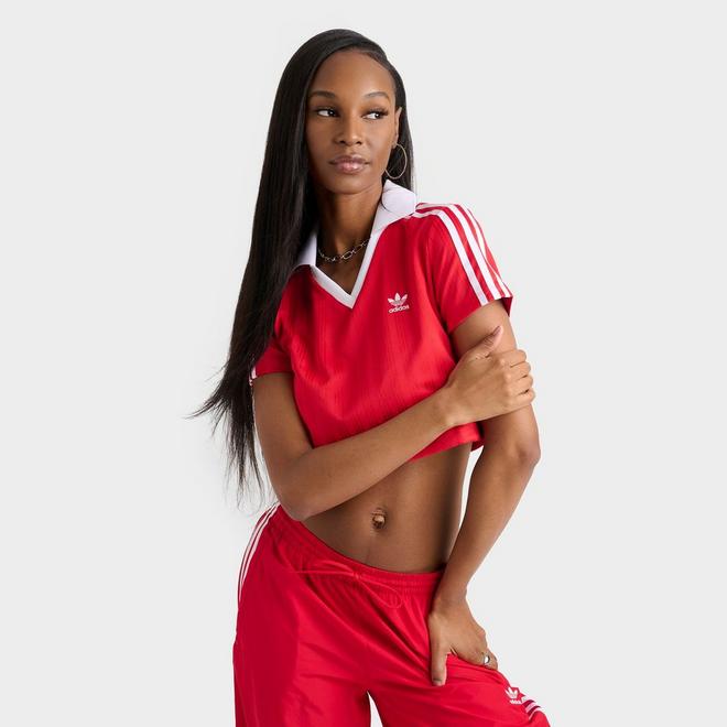 [ADIDAS] FOOTBALL V-NECK POLO SHIRT クロップ★JD2607 Women's adidas Originals adicolor Football Jacquard V-Neck