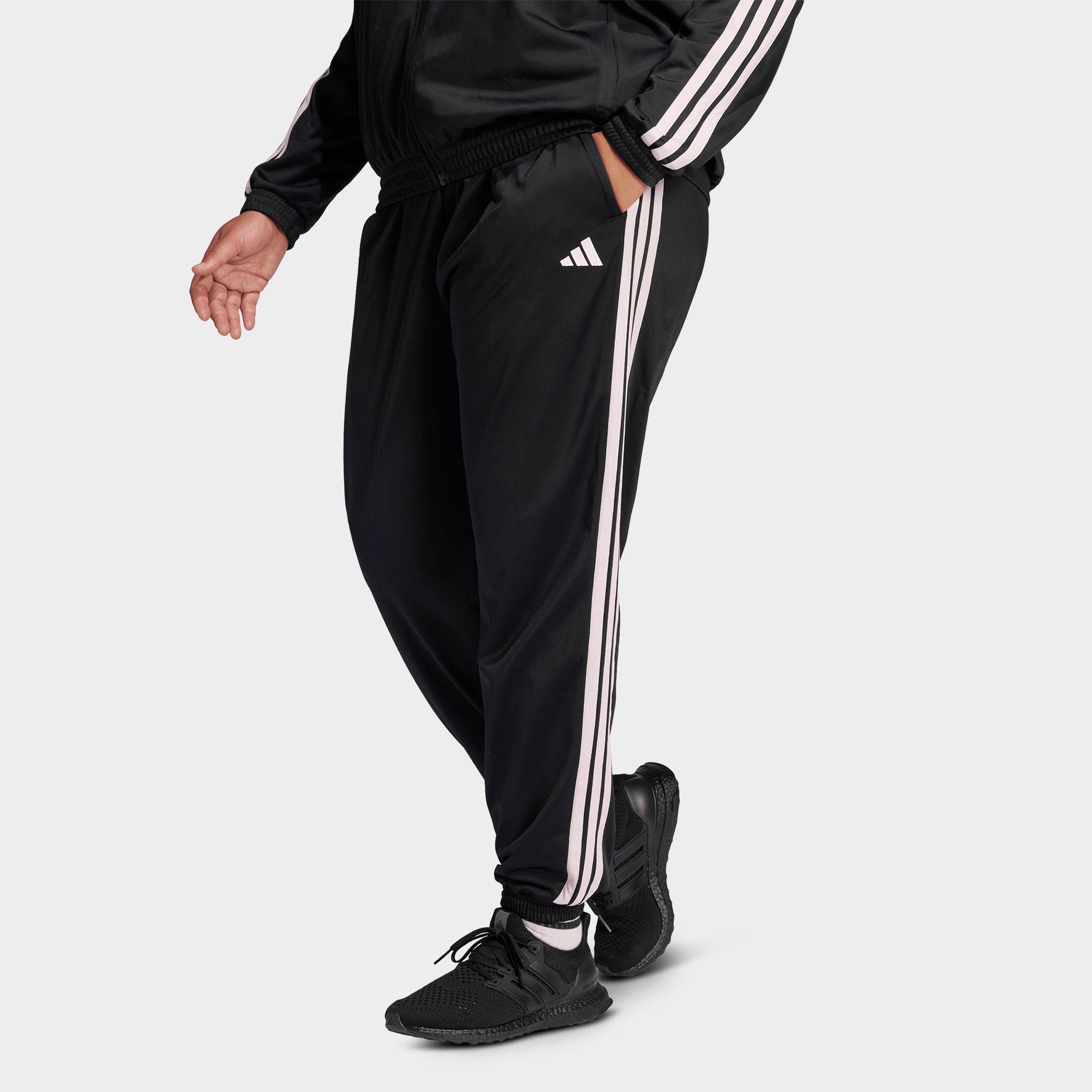 adidas Women's Sportswear Essentials 3-Stripes Tricot Tracksuit Pants (Plus Size) in Black/Clear Pink Size: 2X