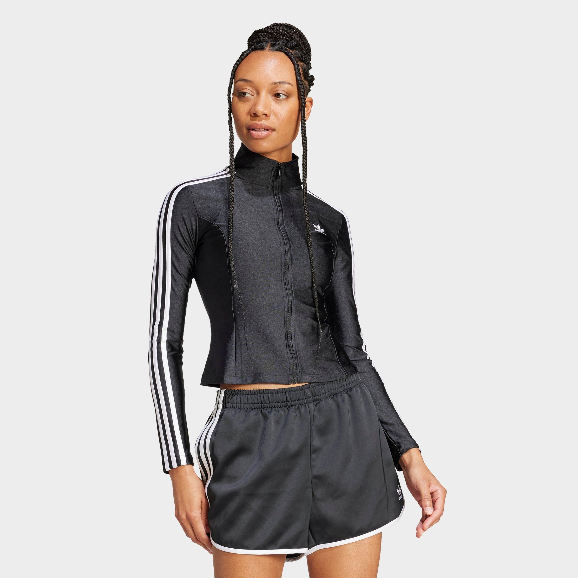 adidas Women's Originals adicolor 3-Stripes Slim Full-Zip Track Top in Black/White Size: XL