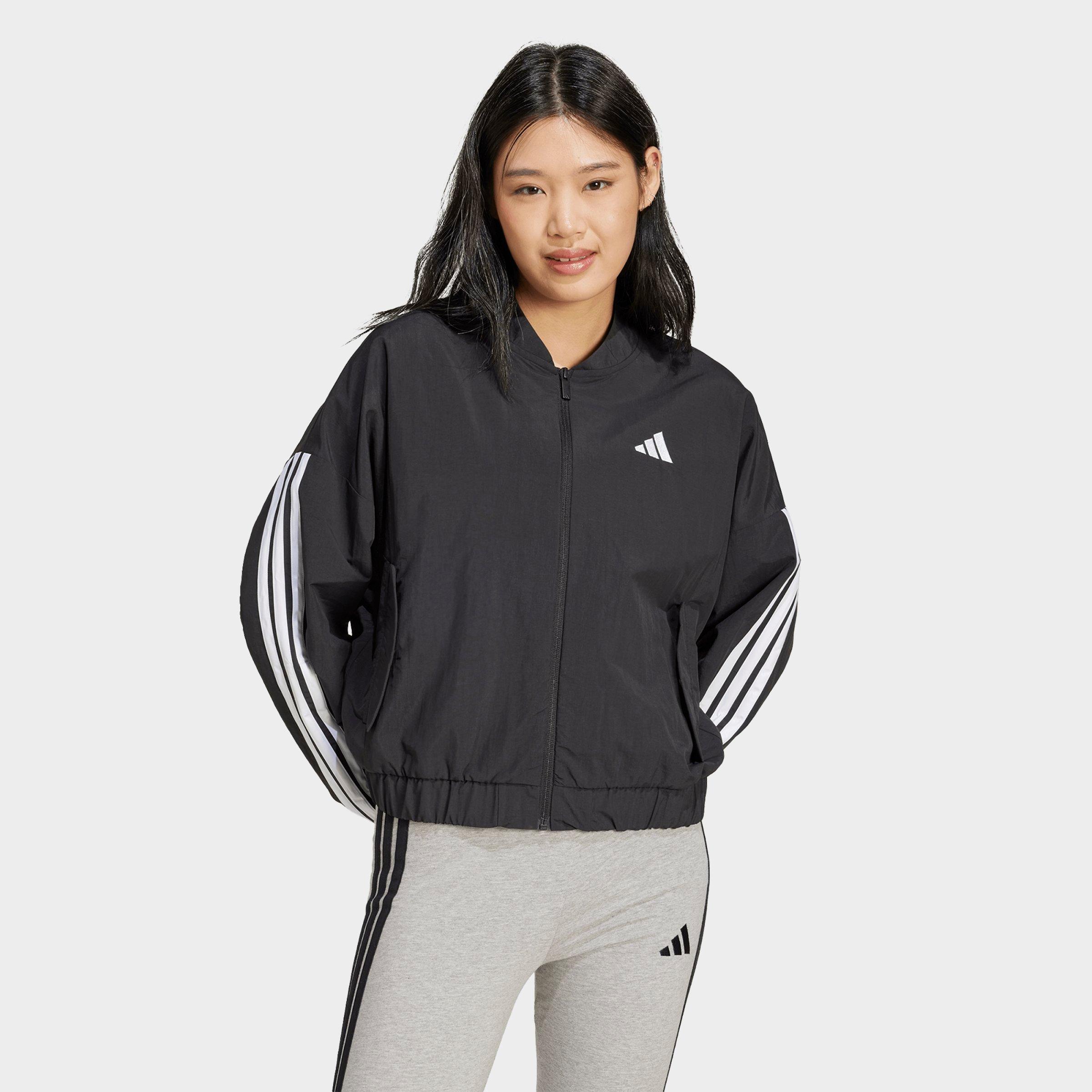 adidas Women's Sportswear Essentials 3-Stripes Lifestyle Woven Bomber Jacket in Black/White Size: Small