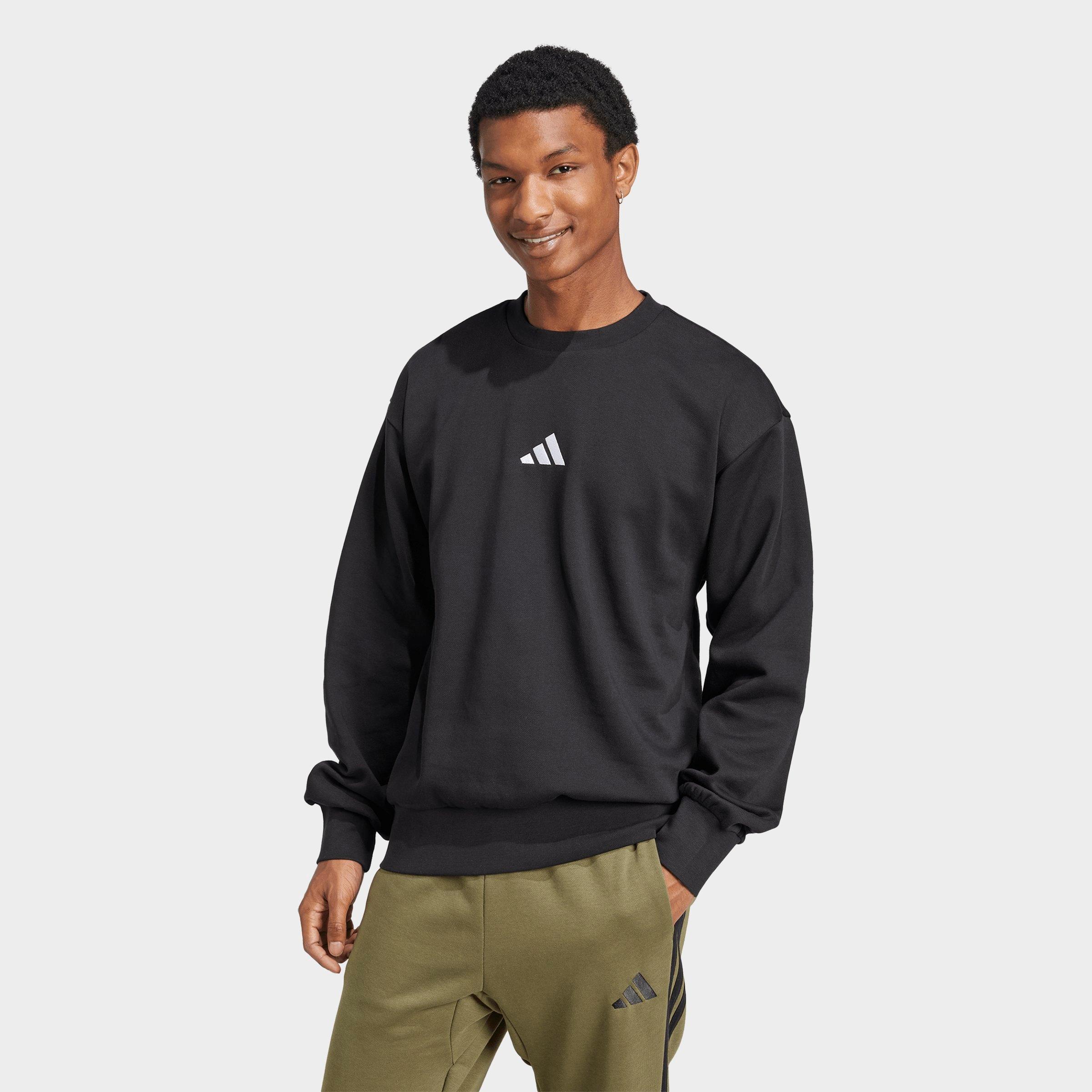 adidas Men's Essentials Feelcozy Fleece Crewneck Sweatshirt in Black/White Size: Large