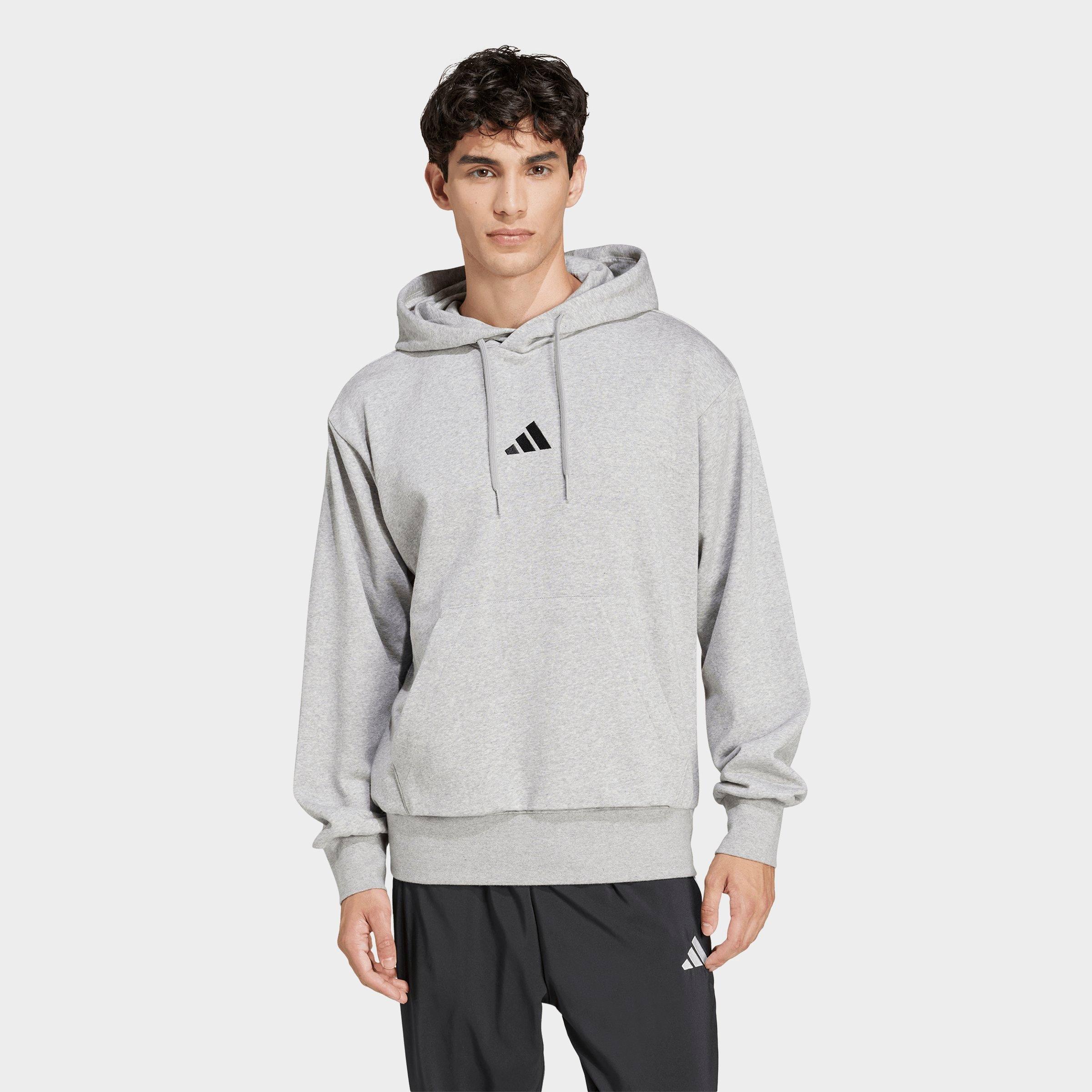 adidas Men's Essentials Feelcozy Fleece Pullover Hoodie in Medium Grey Heather/Black Size: 2XL
