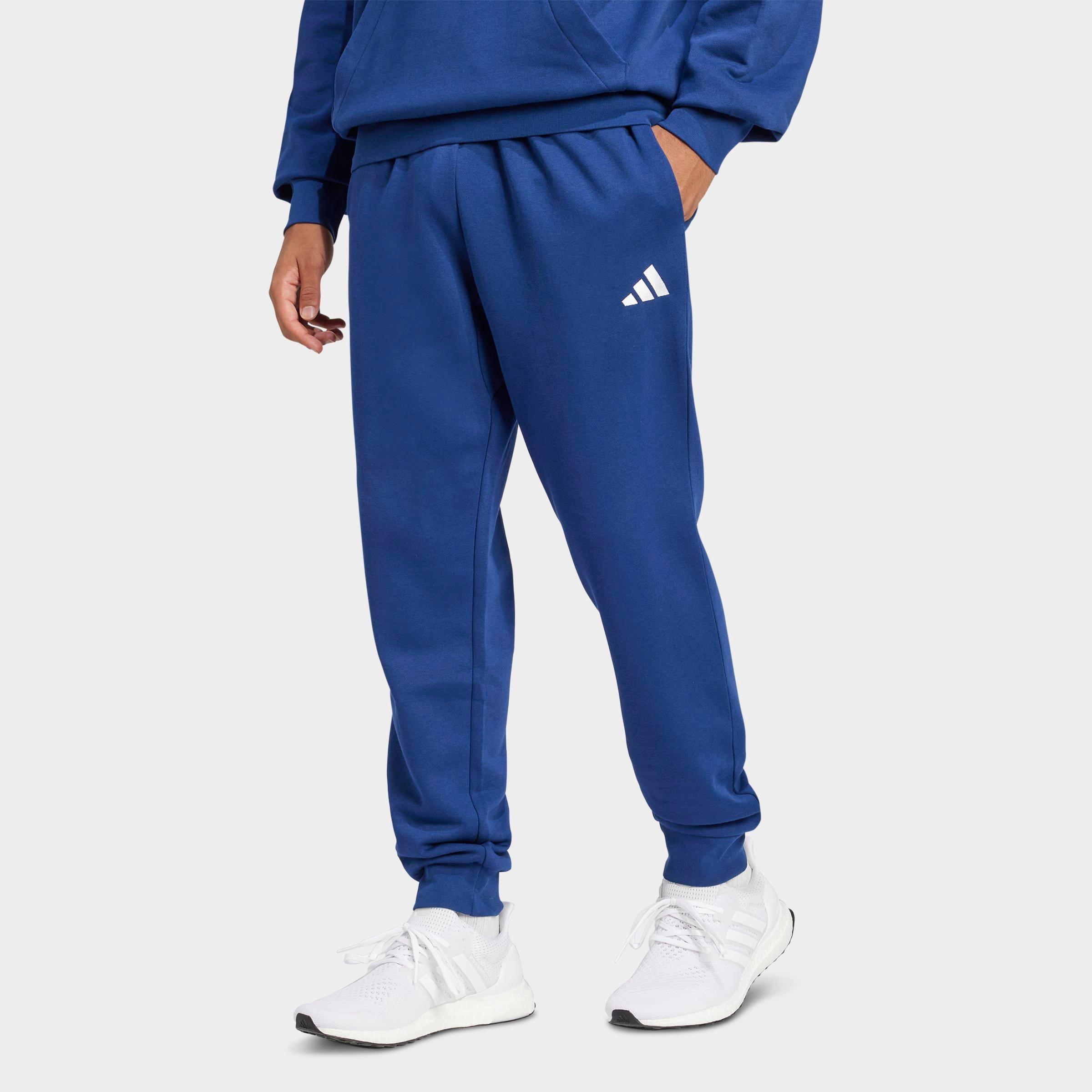 adidas Men's Essentials Feelcozy Fleece Jogger Pants in Dark Blue/White Size: XS
